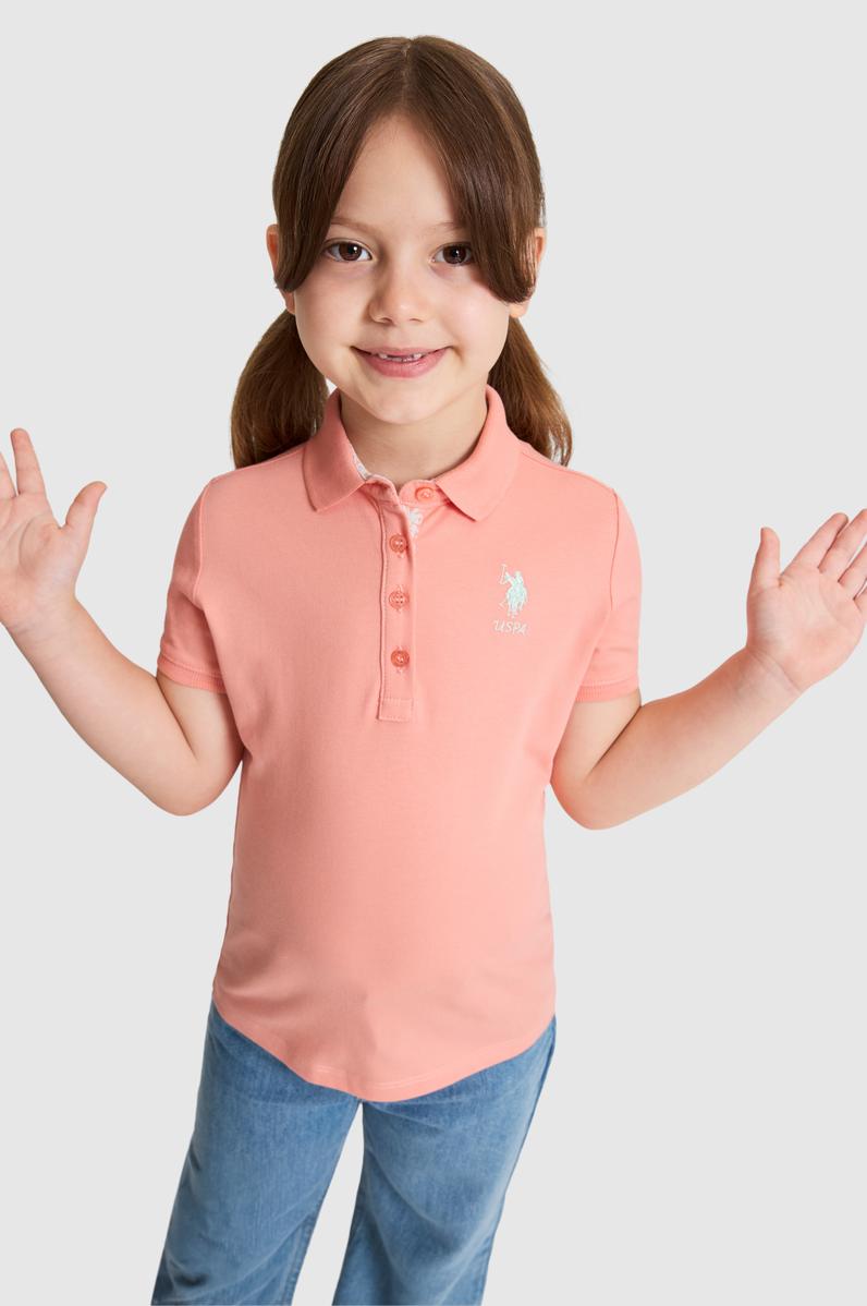 Kız Çocuk Somon Polo Yaka Basic Tişört