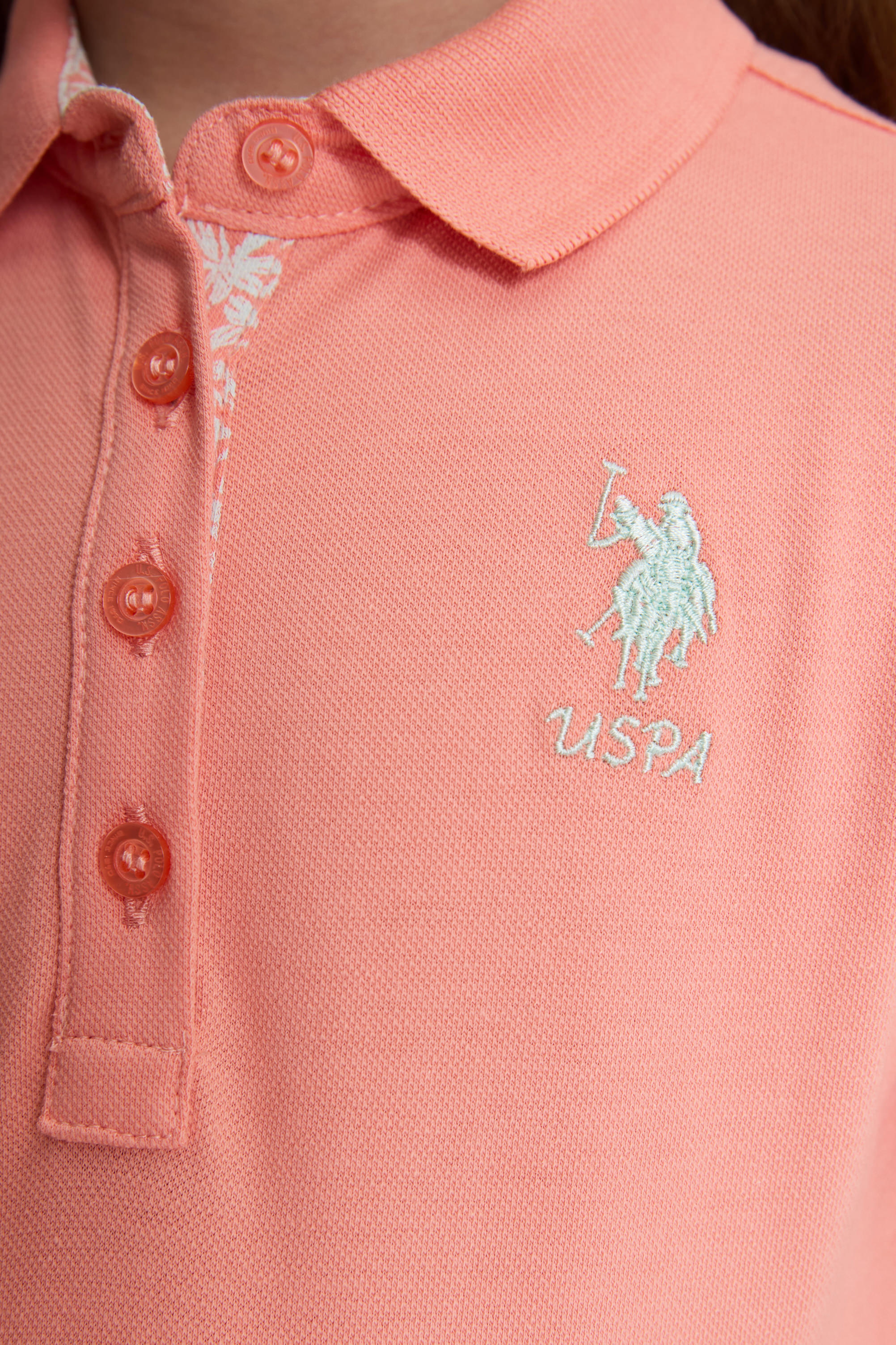 Kız Çocuk Somon Polo Yaka Basic Tişört - Image 6