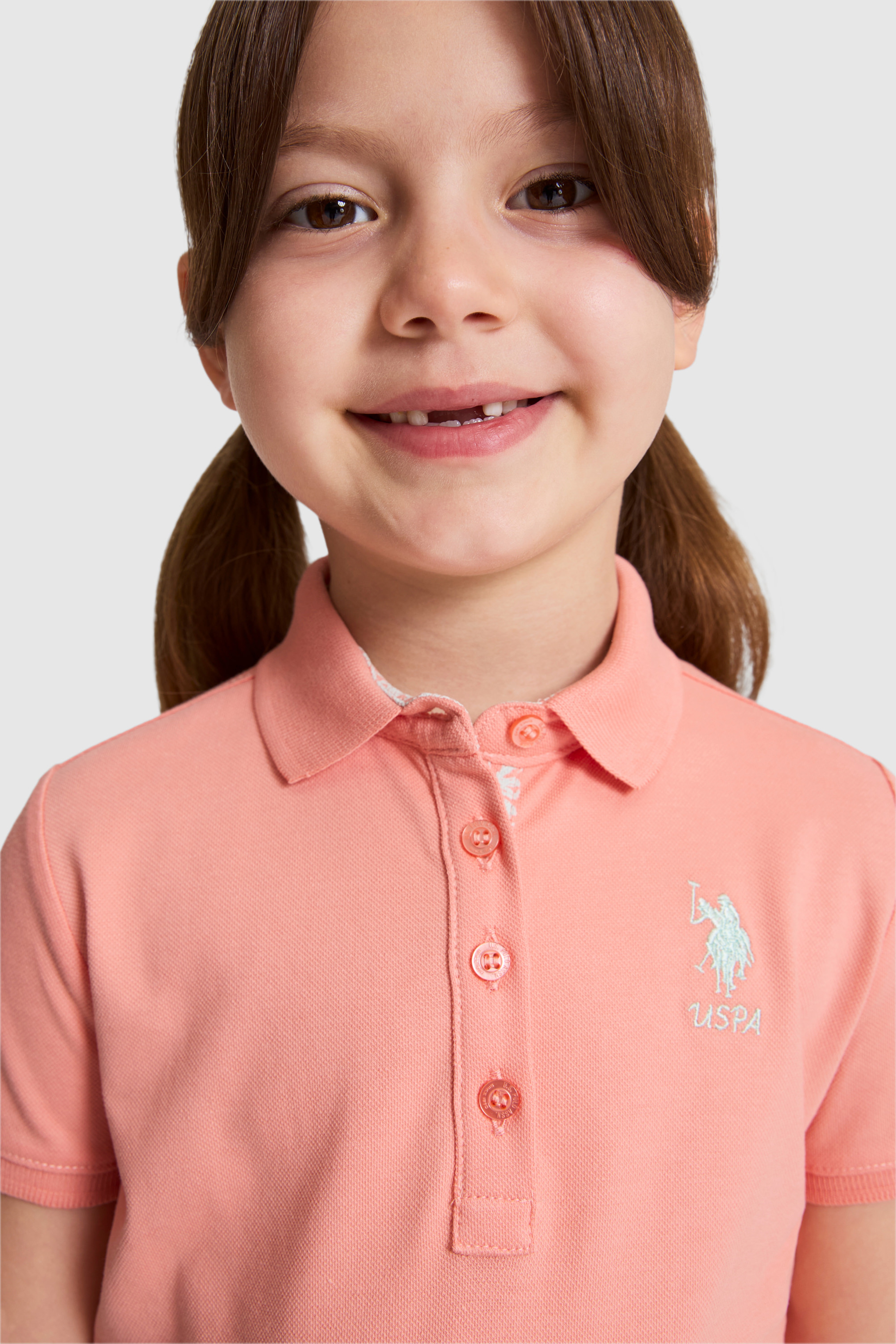 Kız Çocuk Somon Polo Yaka Basic Tişört - Image 2