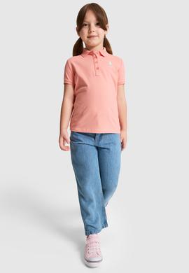 Kız Çocuk Somon Polo Yaka Basic Tişört - 50320287079