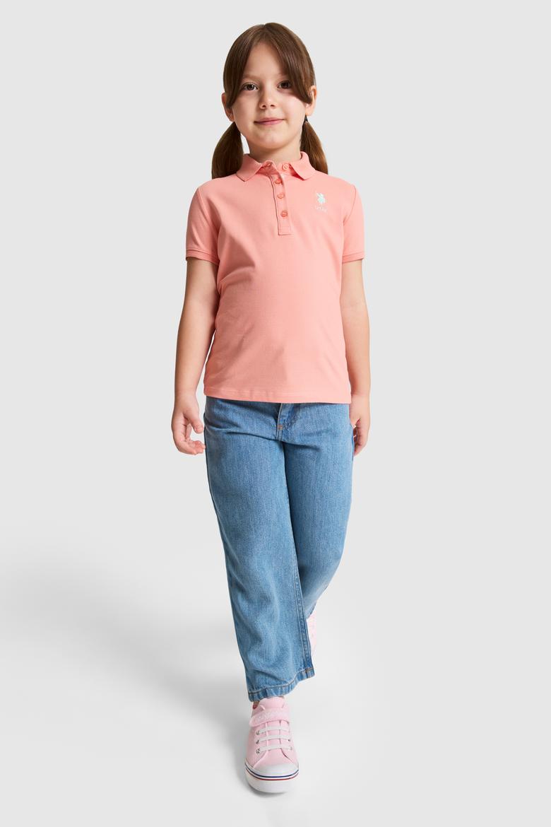 Kız Çocuk Somon Polo Yaka Basic Tişört - 50320287079