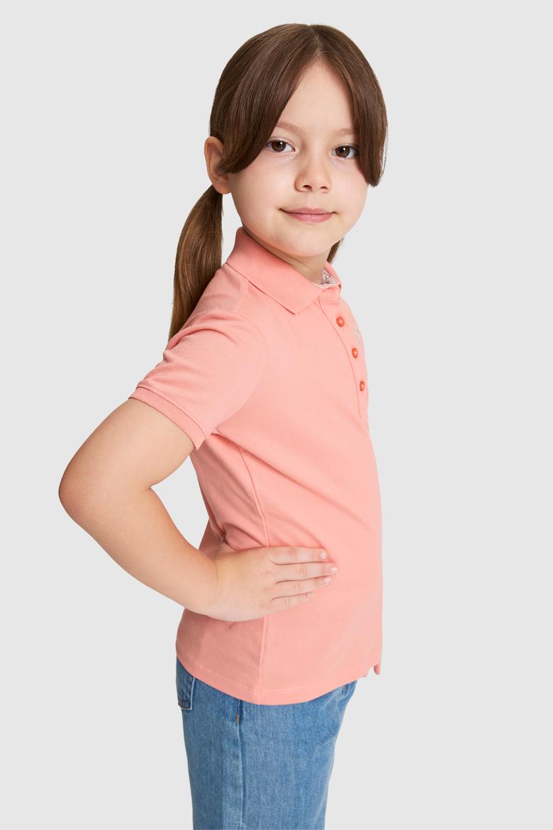 Kız Çocuk Somon Polo Yaka Basic Tişört - 50320287079