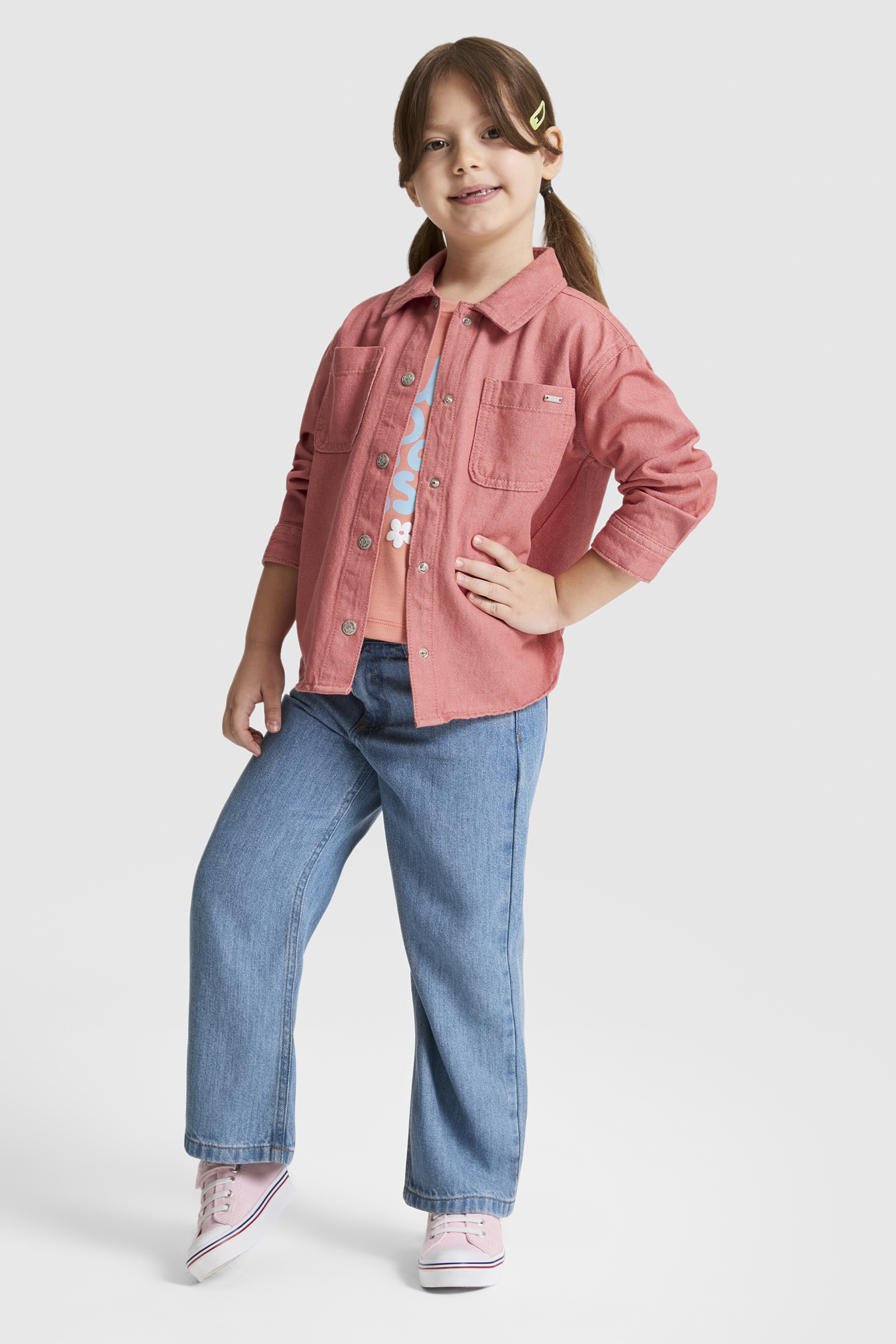 Kız Çocuk Pembe Jean Gömlek - Image 4