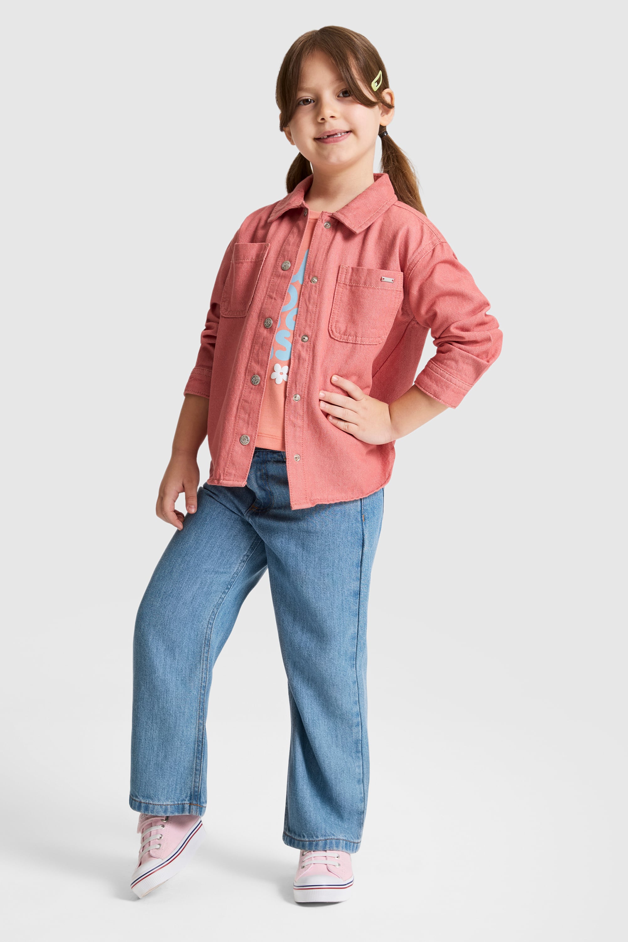 Kız Çocuk Pembe Jean Gömlek - 50321526001