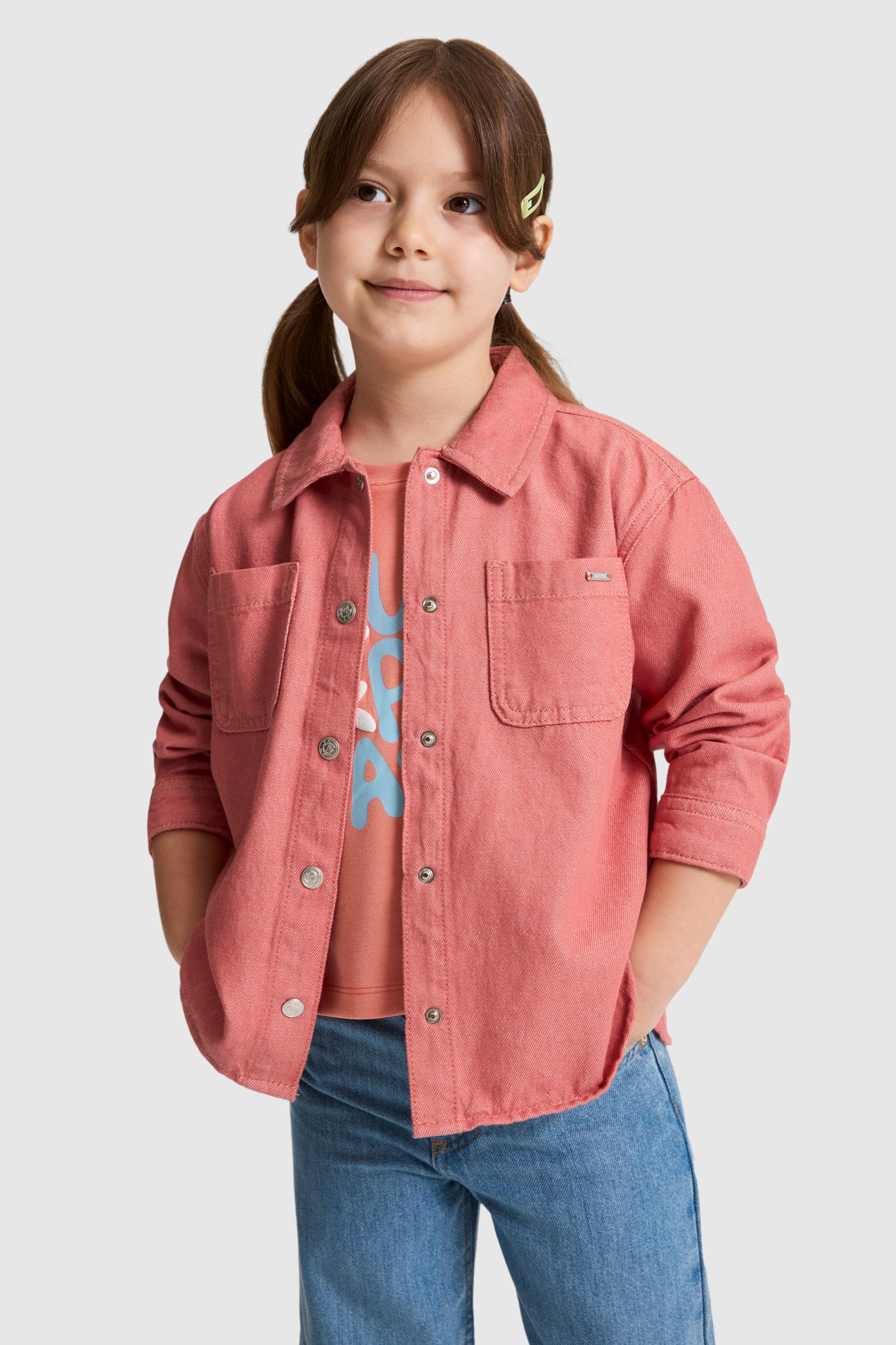 Kız Çocuk Pembe Jean Gömlek - 50321526001