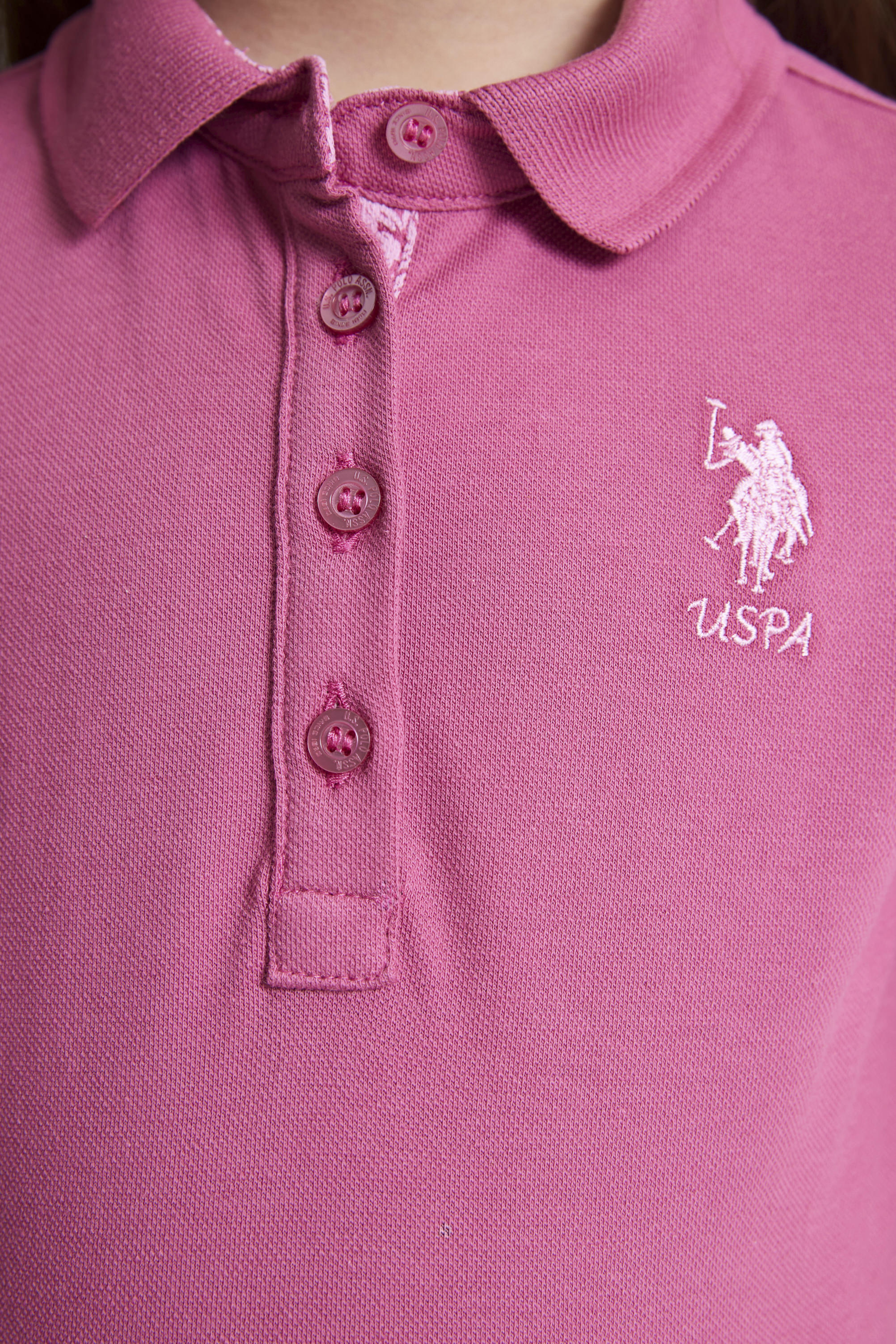 Kız Çocuk Fuşya Polo Yaka Basic Tişört - Image 6
