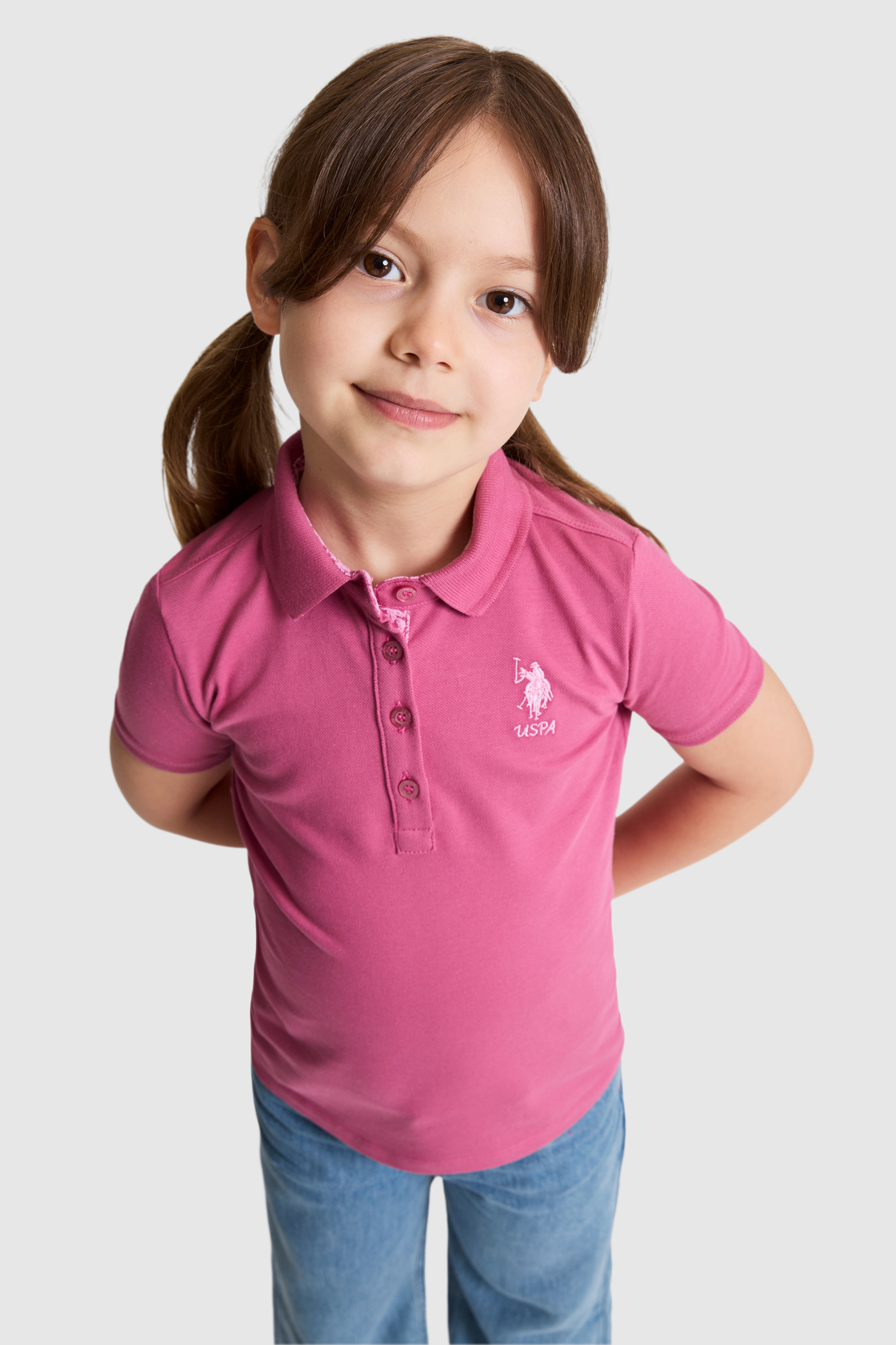 Kız Çocuk Fuşya Polo Yaka Basic Tişört - Image 3