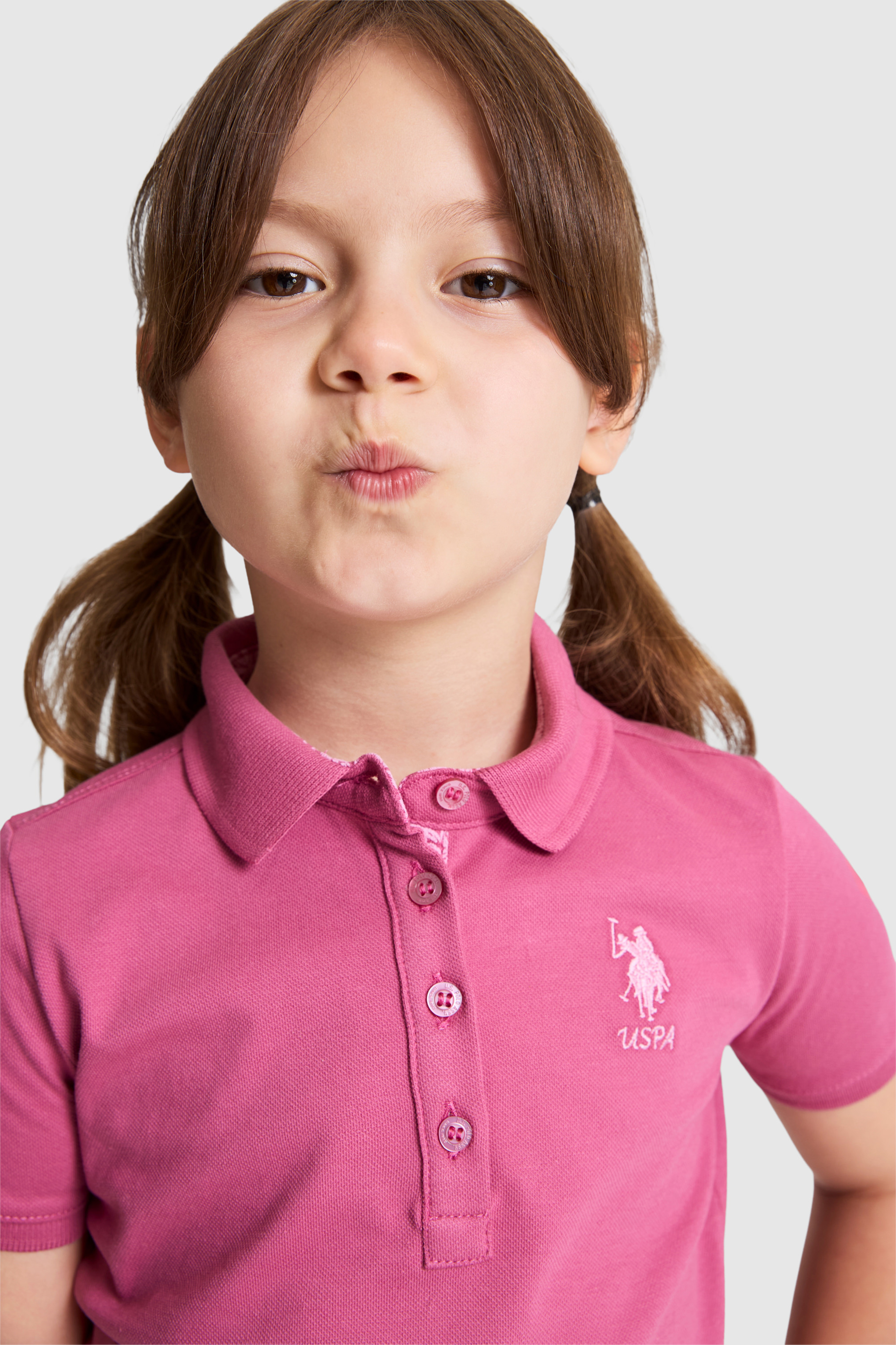 Kız Çocuk Fuşya Polo Yaka Basic Tişört