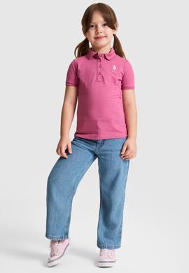 Kız Çocuk Fuşya Polo Yaka Basic Tişört - 50320287025