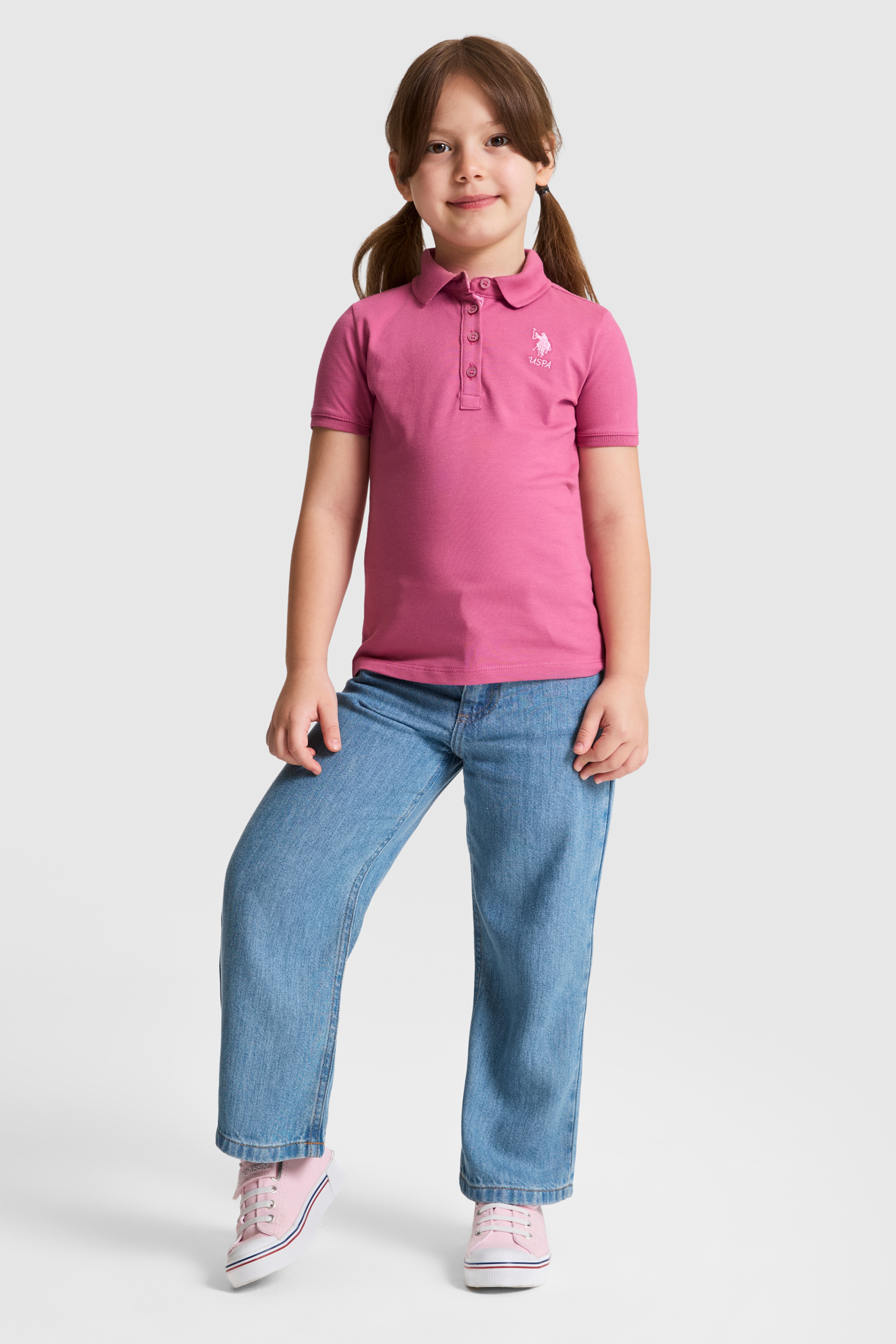 Kız Çocuk Fuşya Polo Yaka Basic Tişört - Image 4