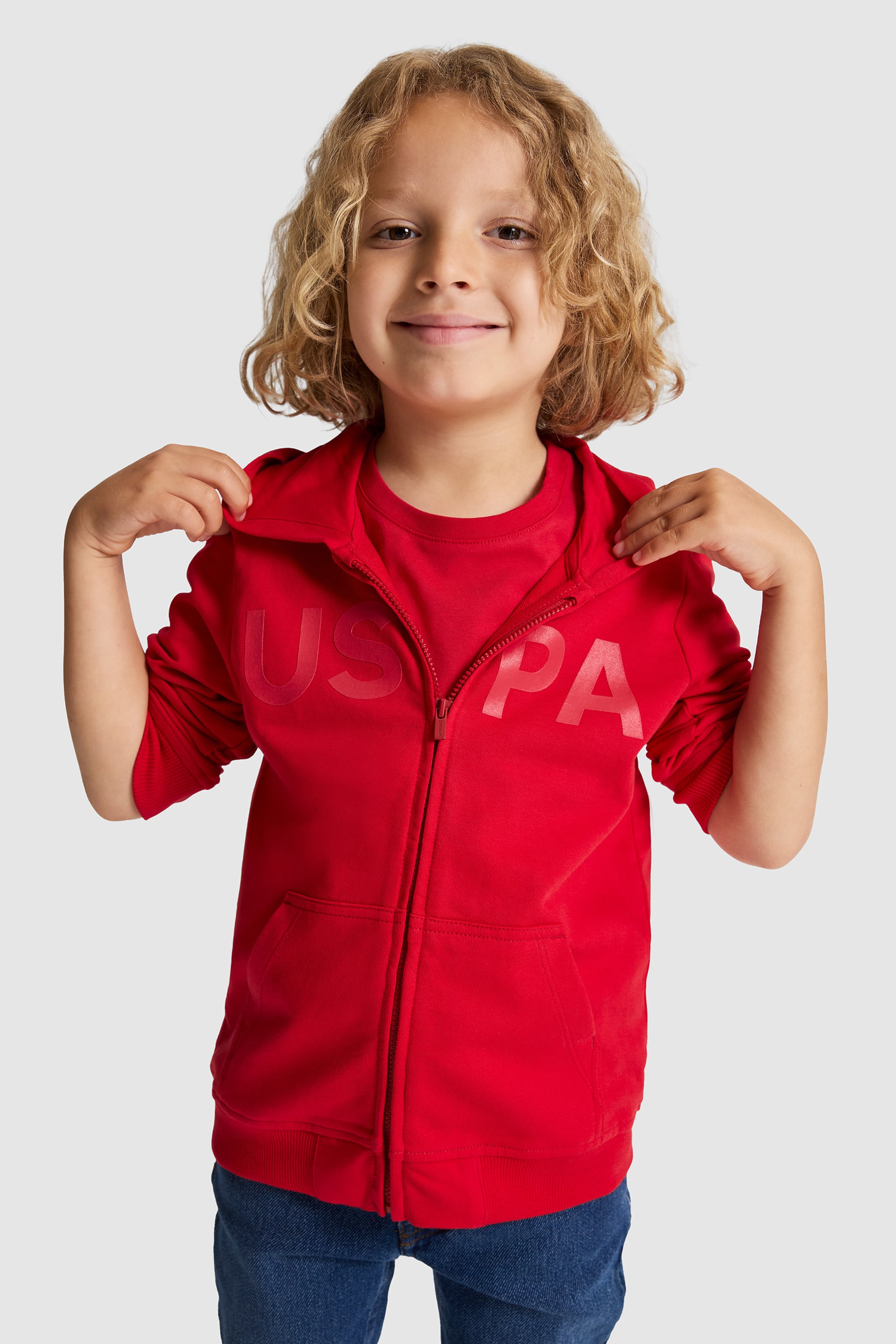 Erkek Çocuk Kırmızı Kapüşonlu Fermuarlı Basic Sweatshirt - 50320430049