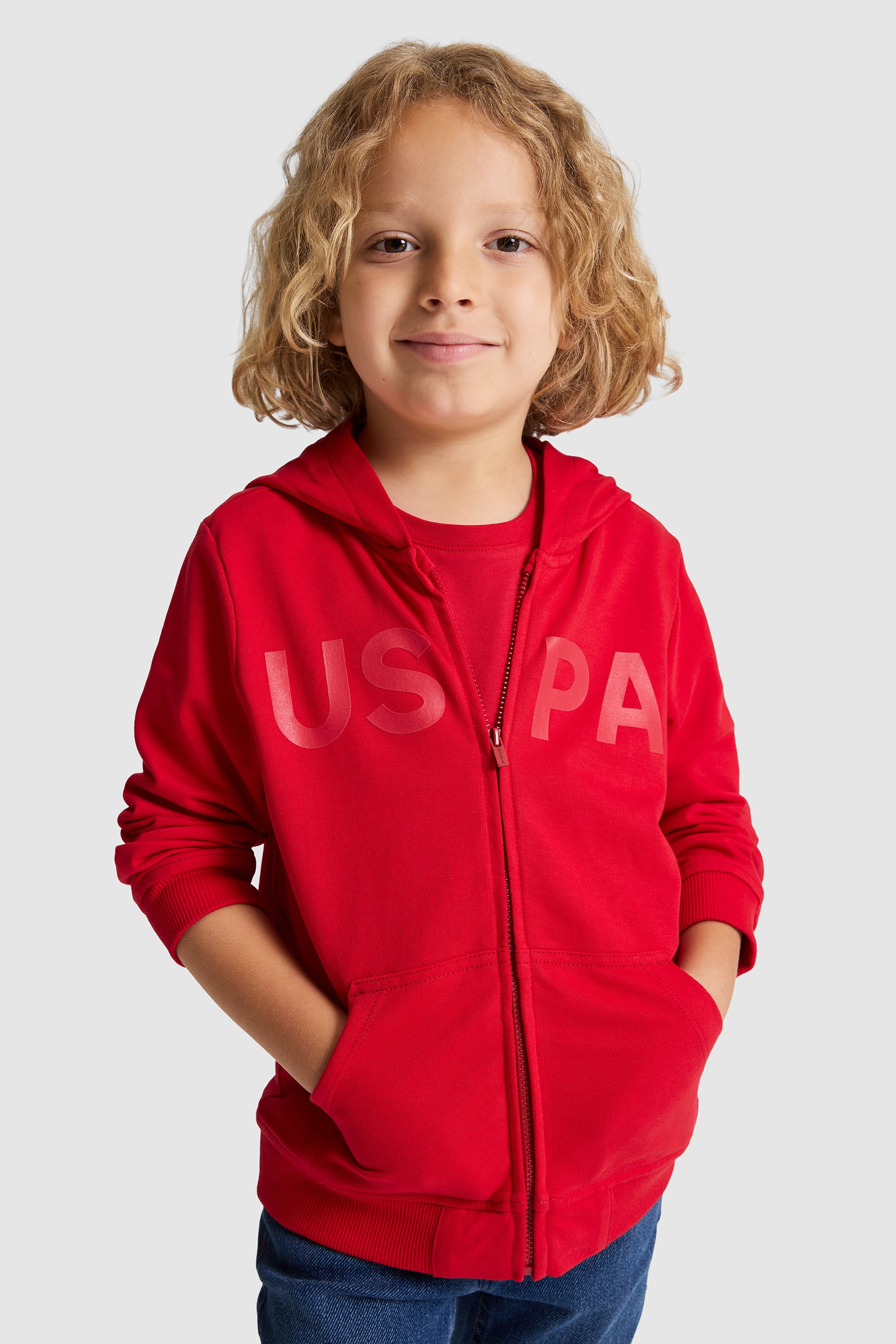 Erkek Çocuk Kırmızı Kapüşonlu Fermuarlı Basic Sweatshirt - 50320430049