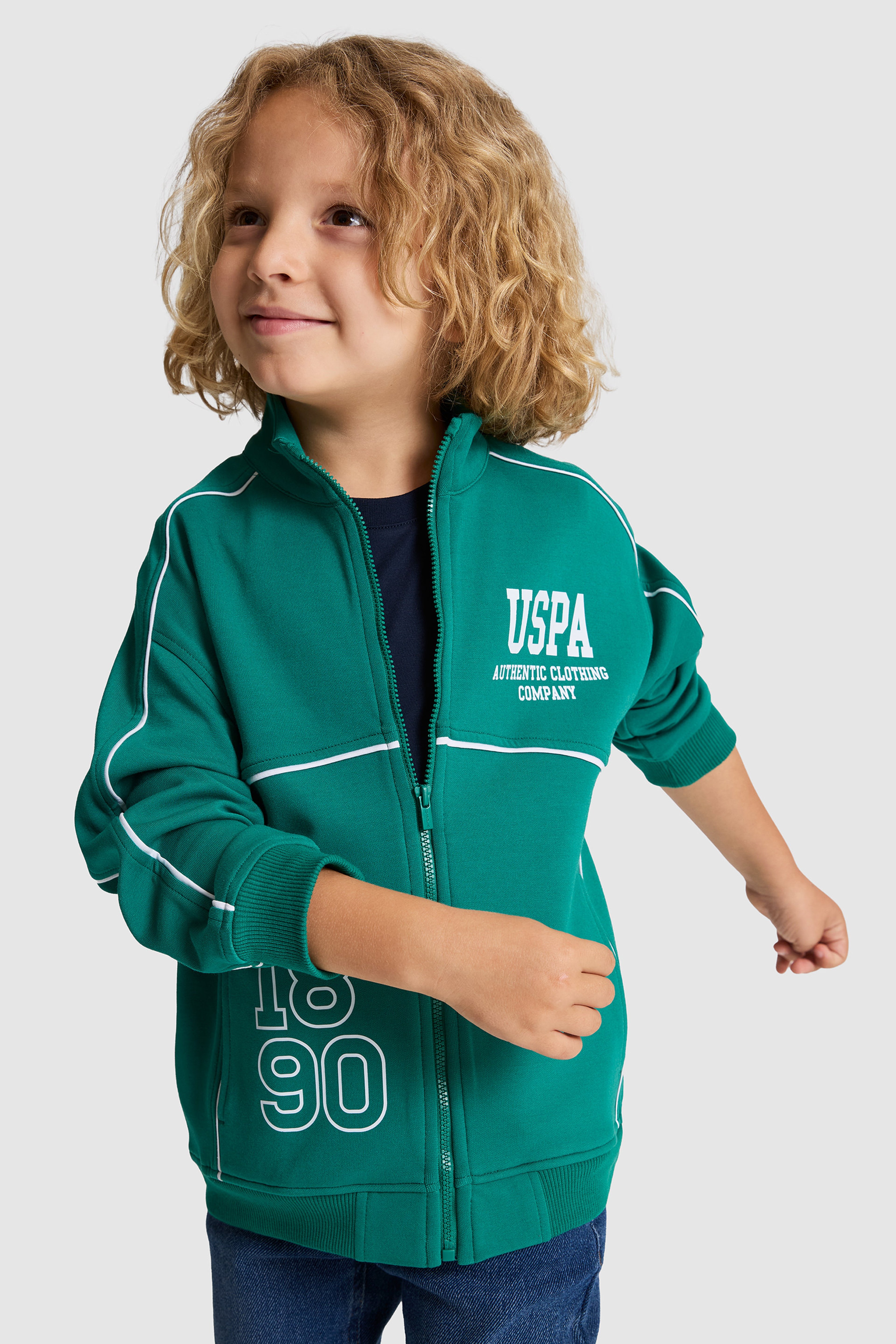 Erkek Çocuk Koyu Yeşil Fermuarlı Sweatshirt