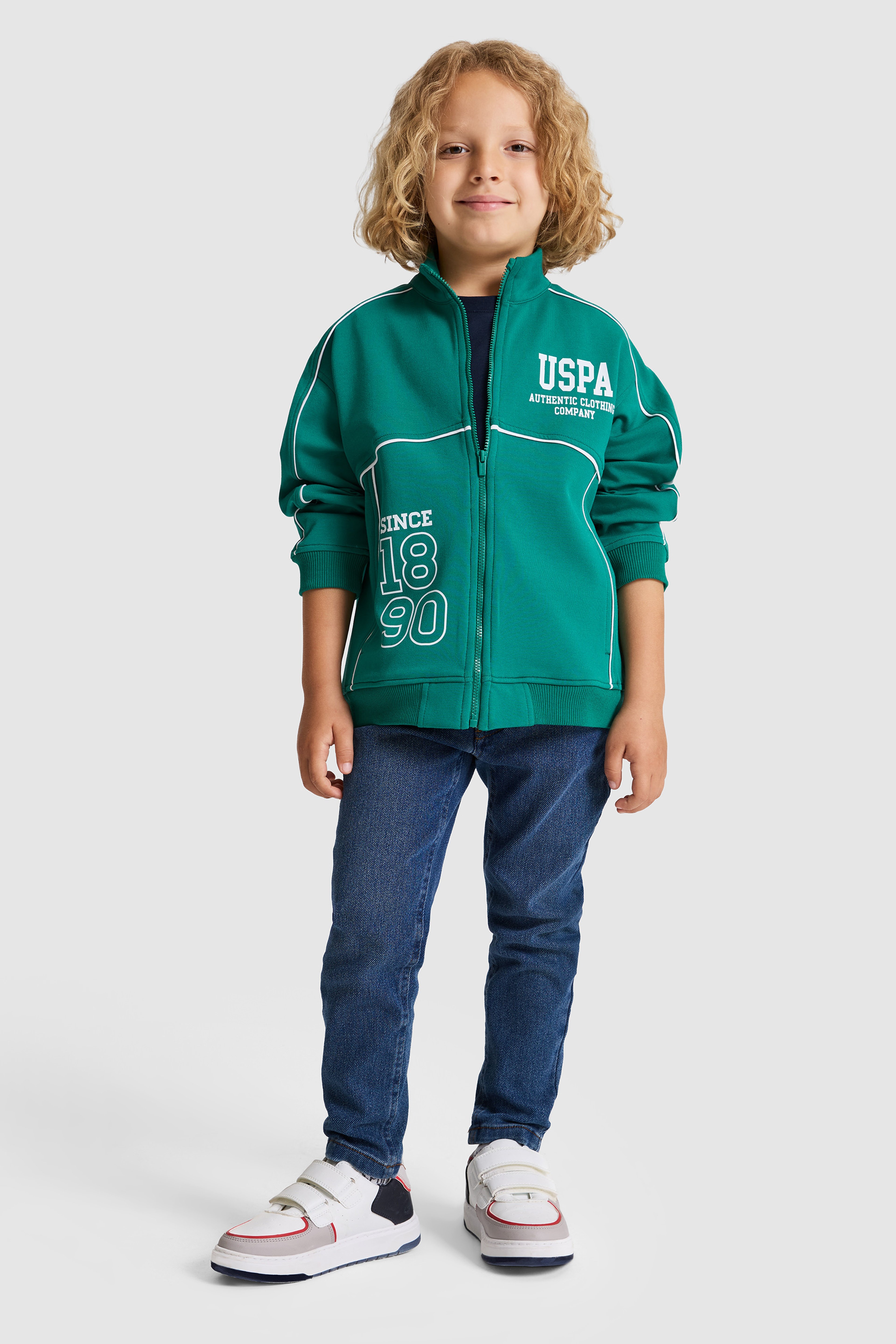 Erkek Çocuk Koyu Yeşil Fermuarlı Sweatshirt - Image 4