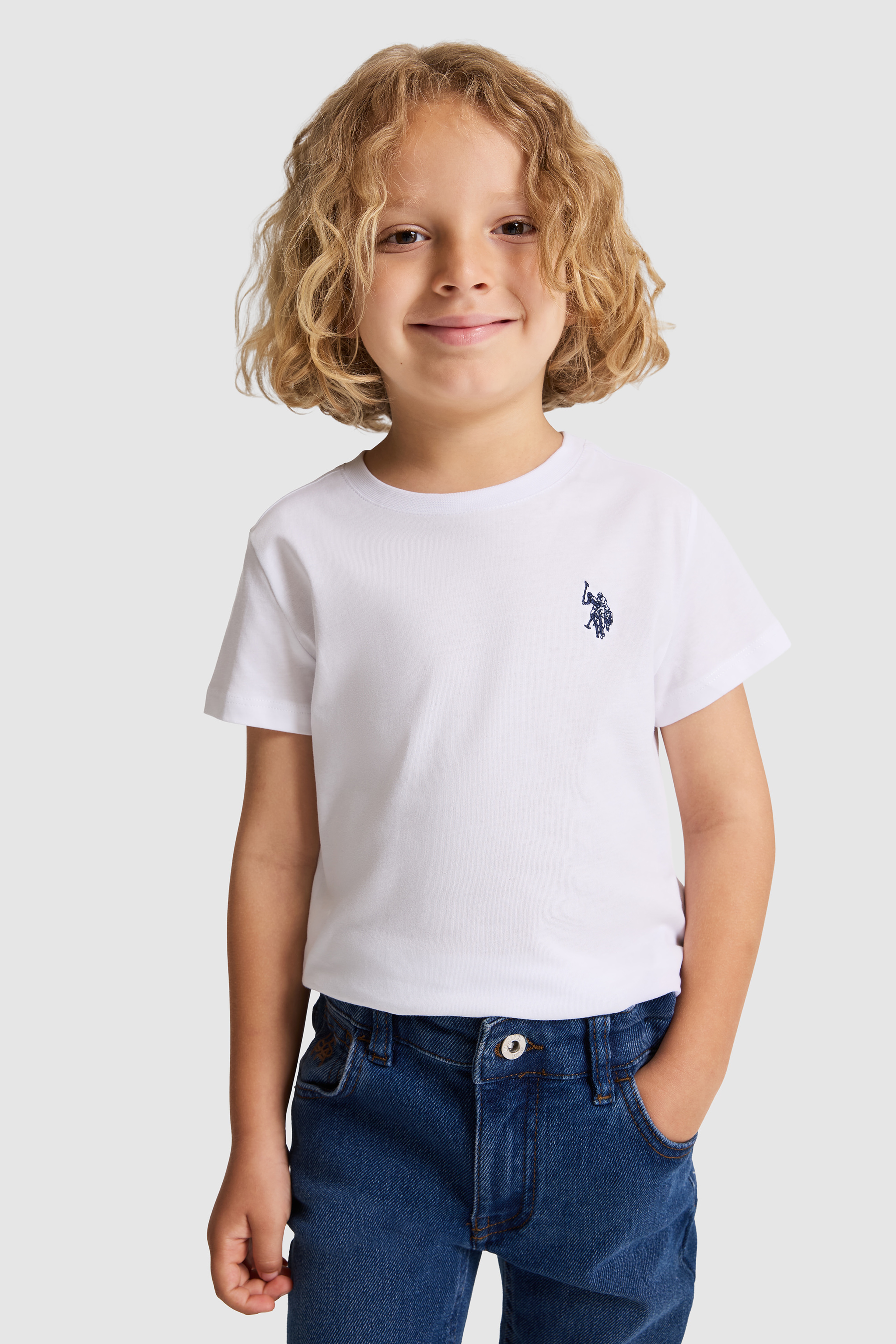 Erkek Çocuk Beyaz Bisiklet Yaka Basic Tişört - Image 3