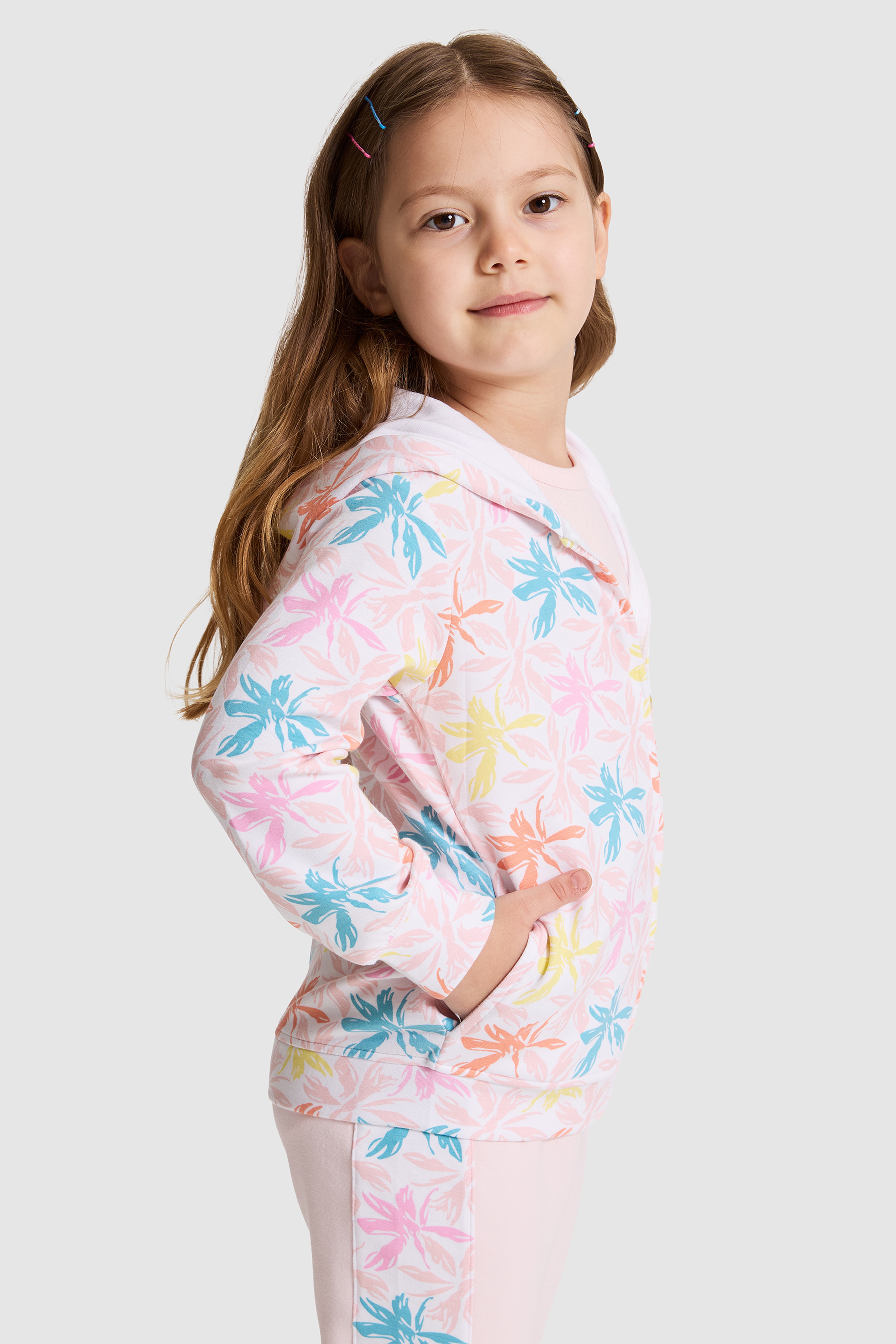 Kız Çocuk Beyaz Kapüşonlu Fermuarlı Sweatshirt