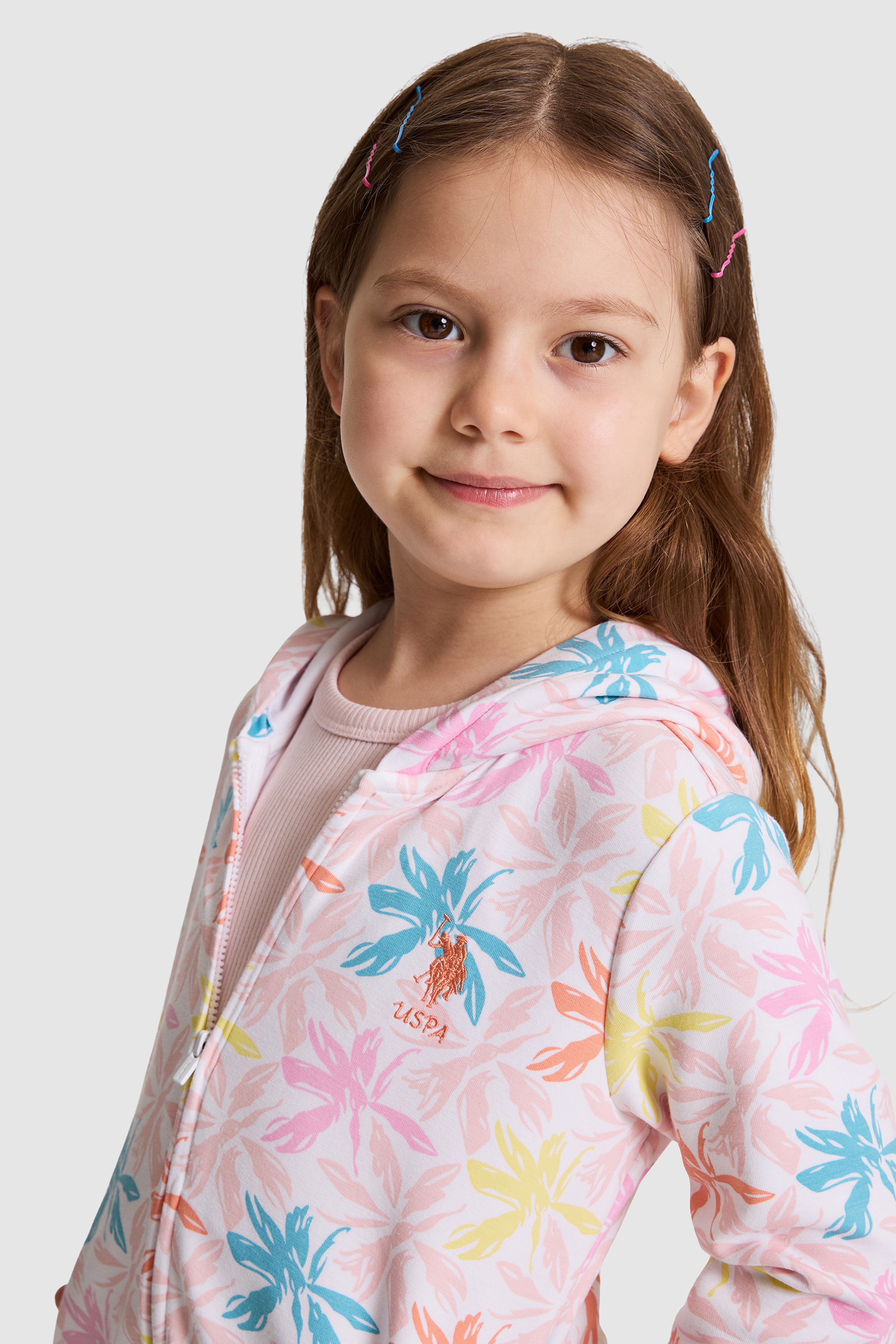Kız Çocuk Beyaz Kapüşonlu Fermuarlı Sweatshirt - Image 2