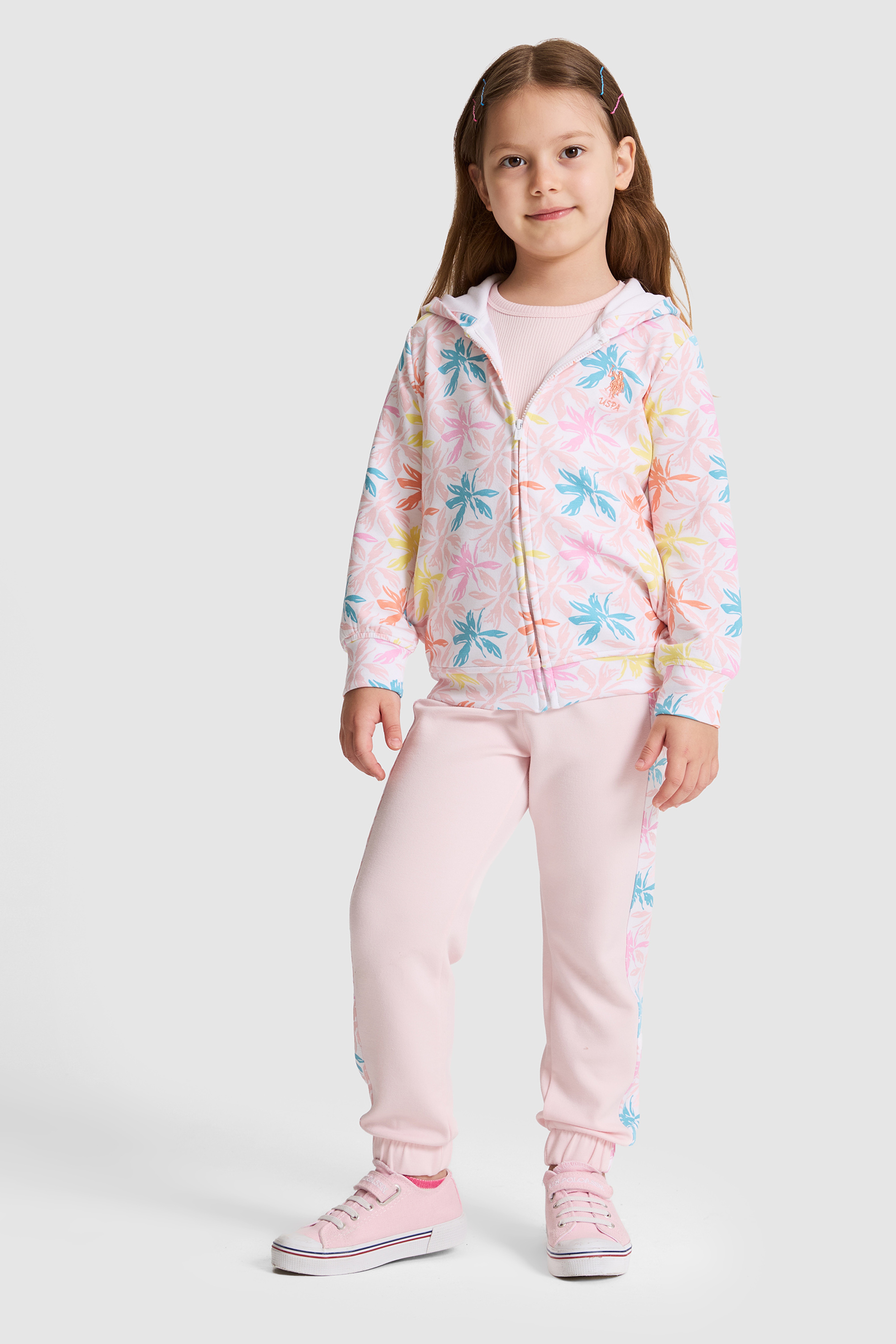 Kız Çocuk Beyaz Kapüşonlu Fermuarlı Sweatshirt