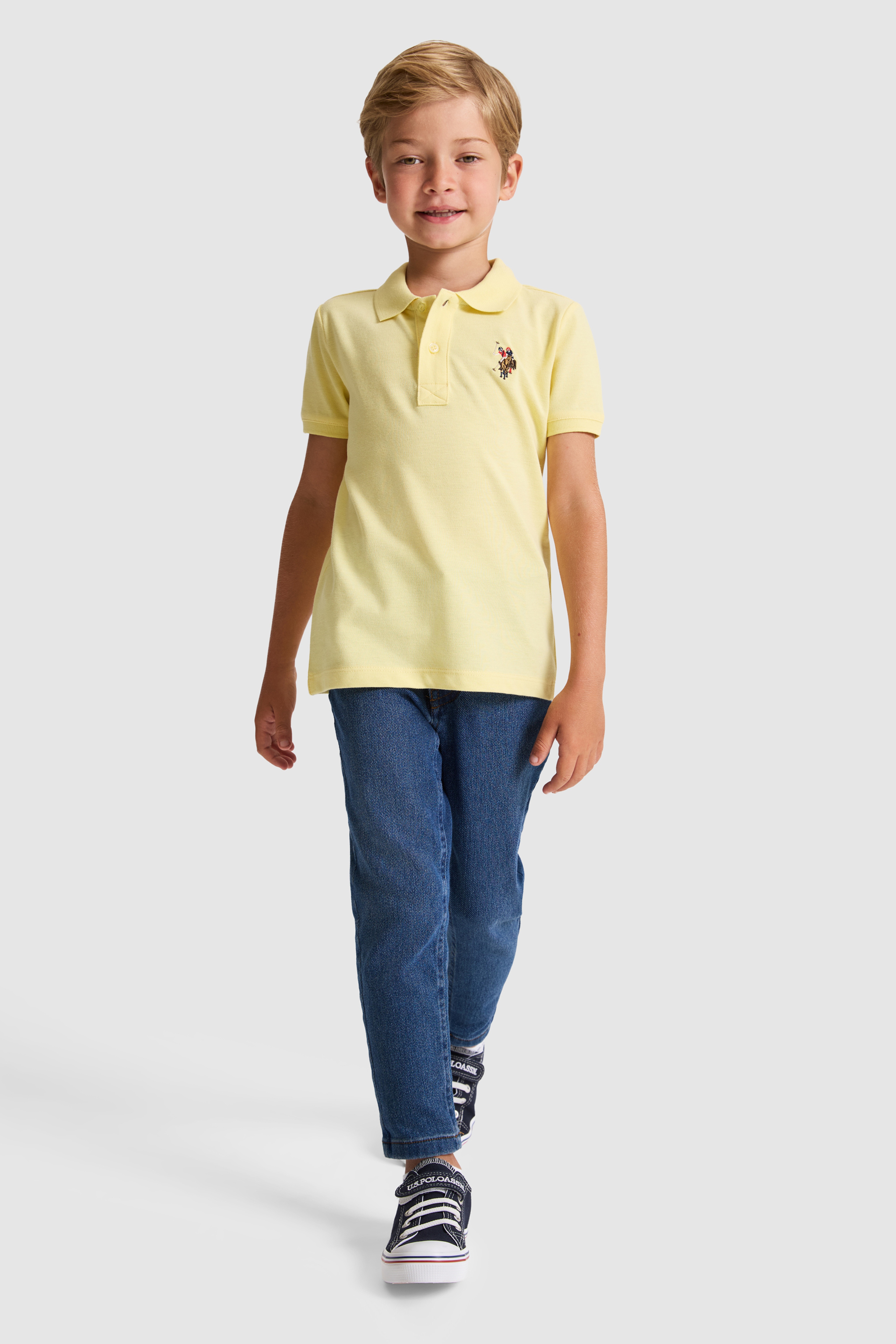Erkek Çocuk Açık Sarı Polo Yaka Basic Tişört - Image 4