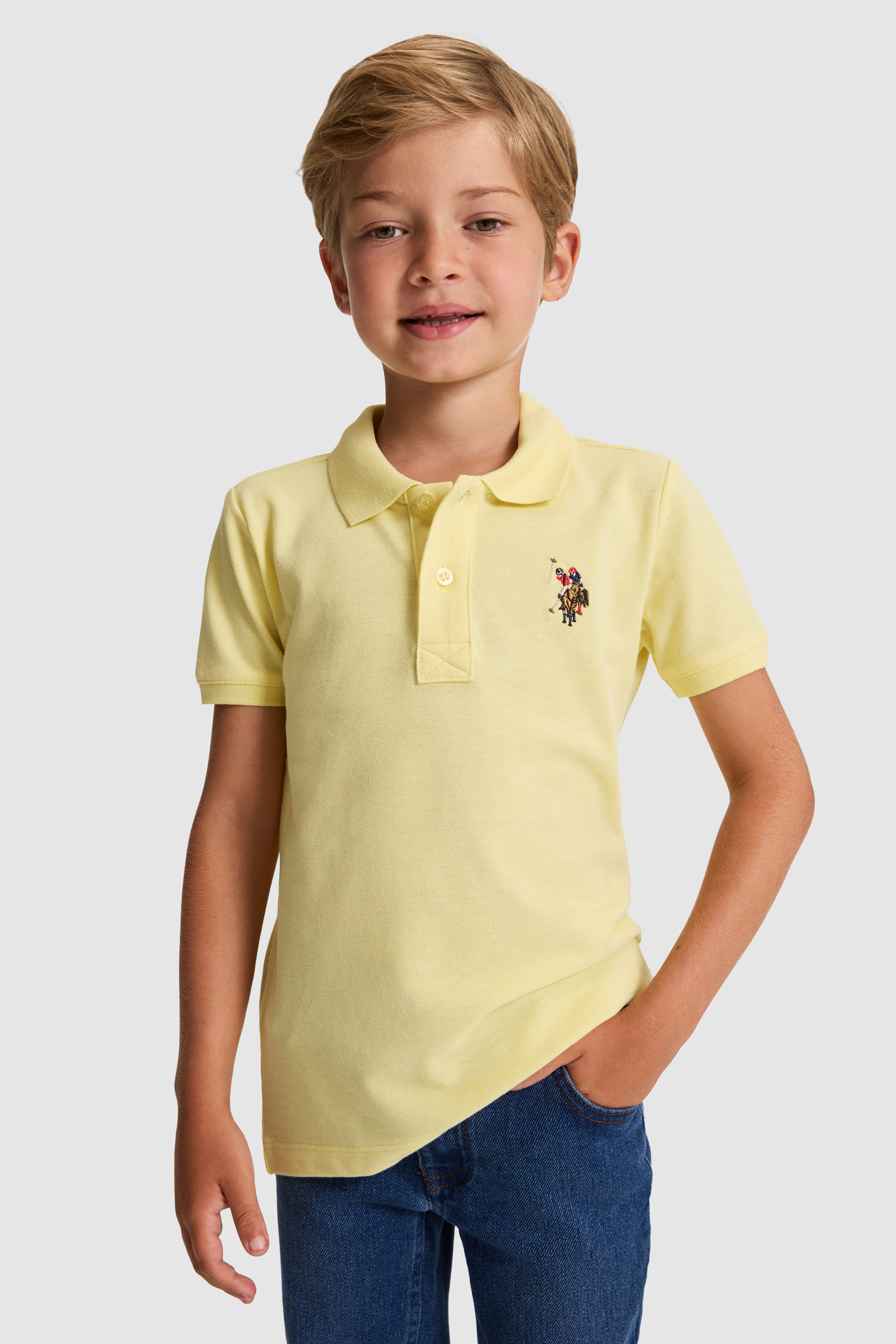 Erkek Çocuk Açık Sarı Polo Yaka Basic Tişört - Image 1