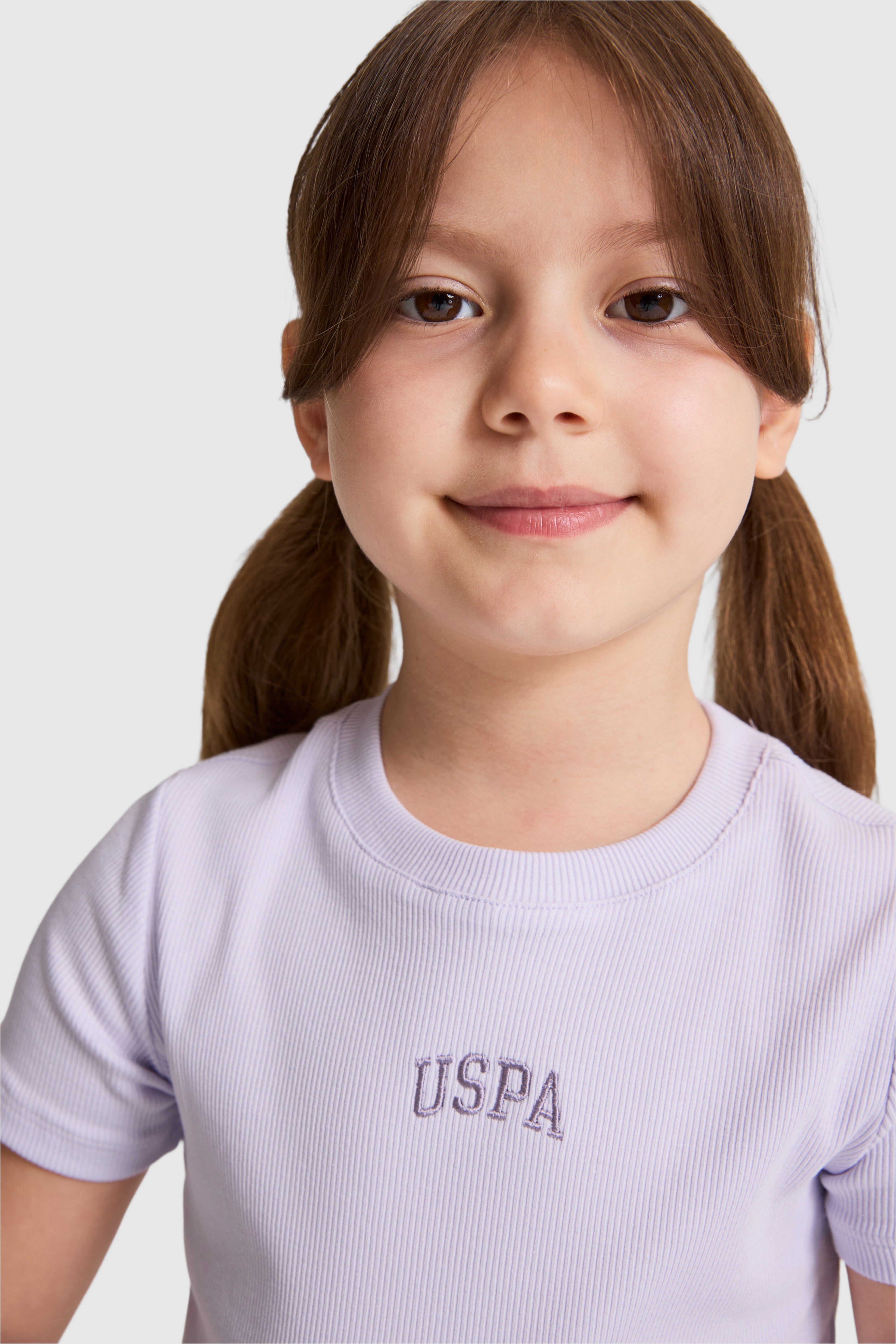 Kız Çocuk Lila Bisiklet Yaka Basic Tişört - Image 2