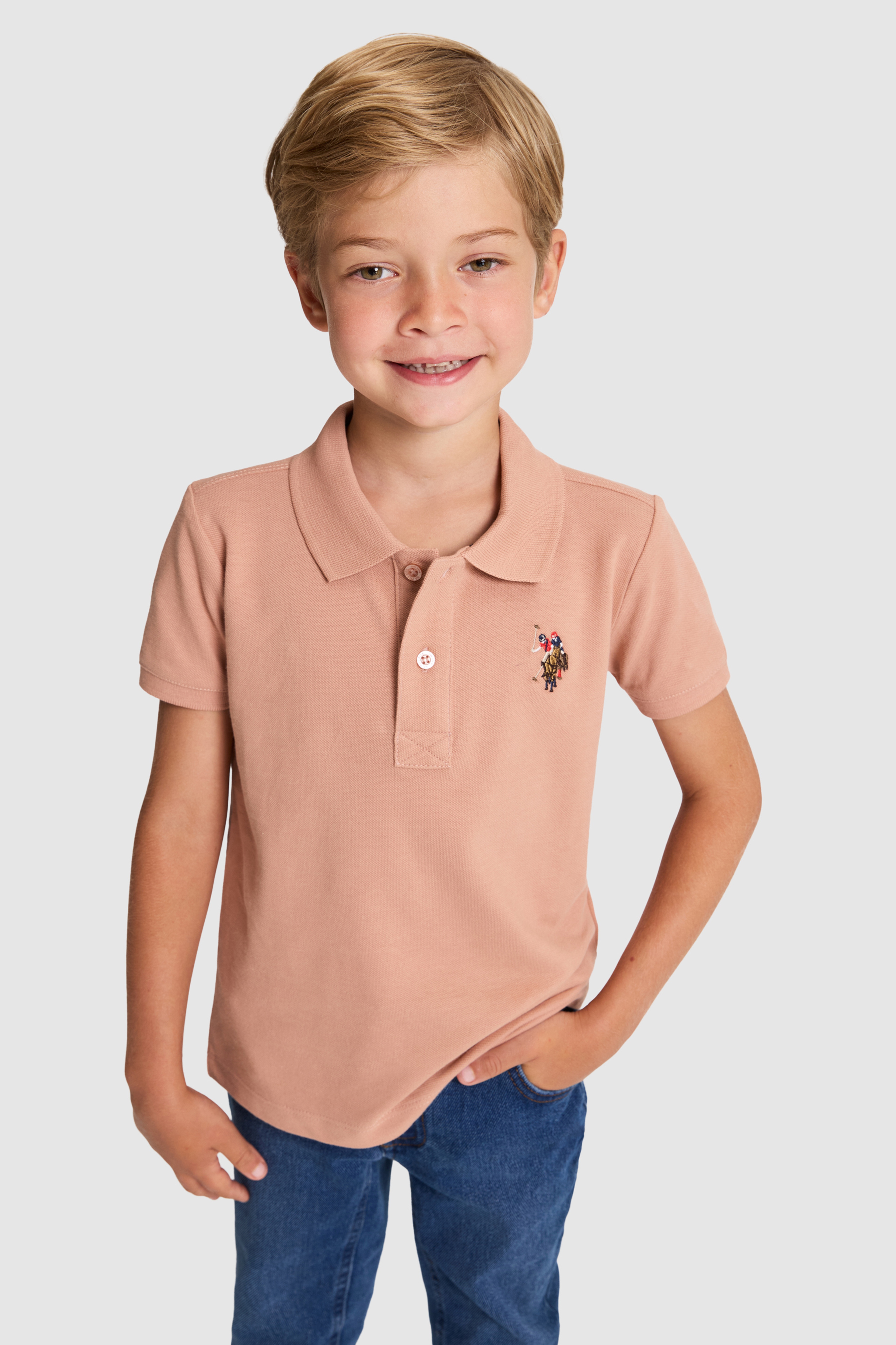 Erkek Çocuk Pudra Polo Yaka Basic Tişört