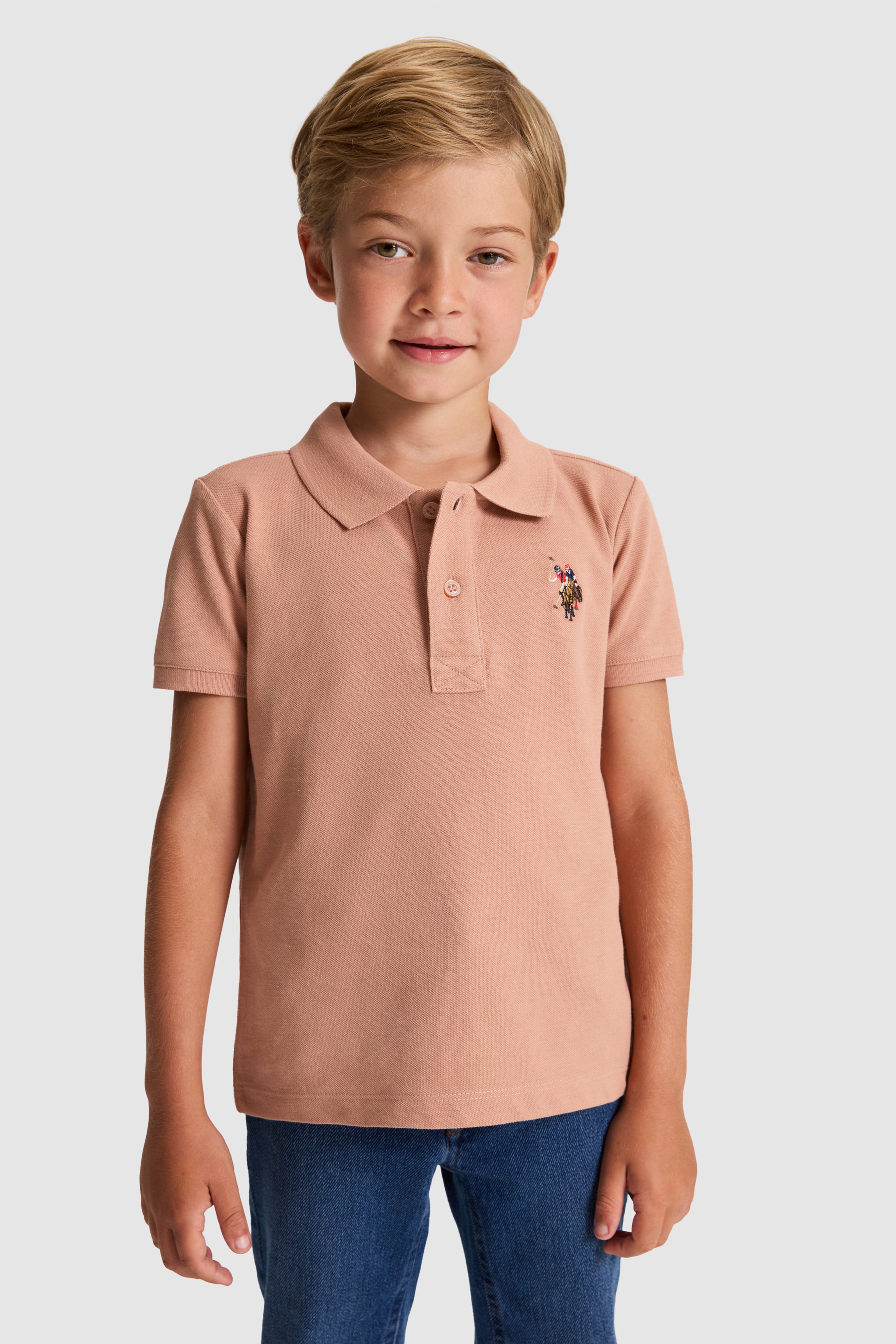 Erkek Çocuk Pudra Polo Yaka Basic Tişört - Image 3