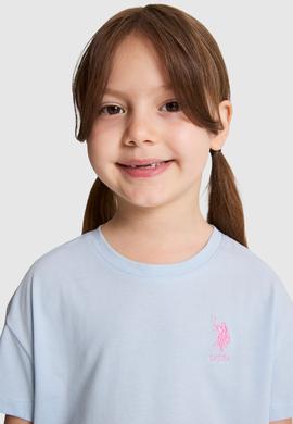 Kız Çocuk Açık Mavi Bisiklet Yaka Basic Tişört - 50325609067