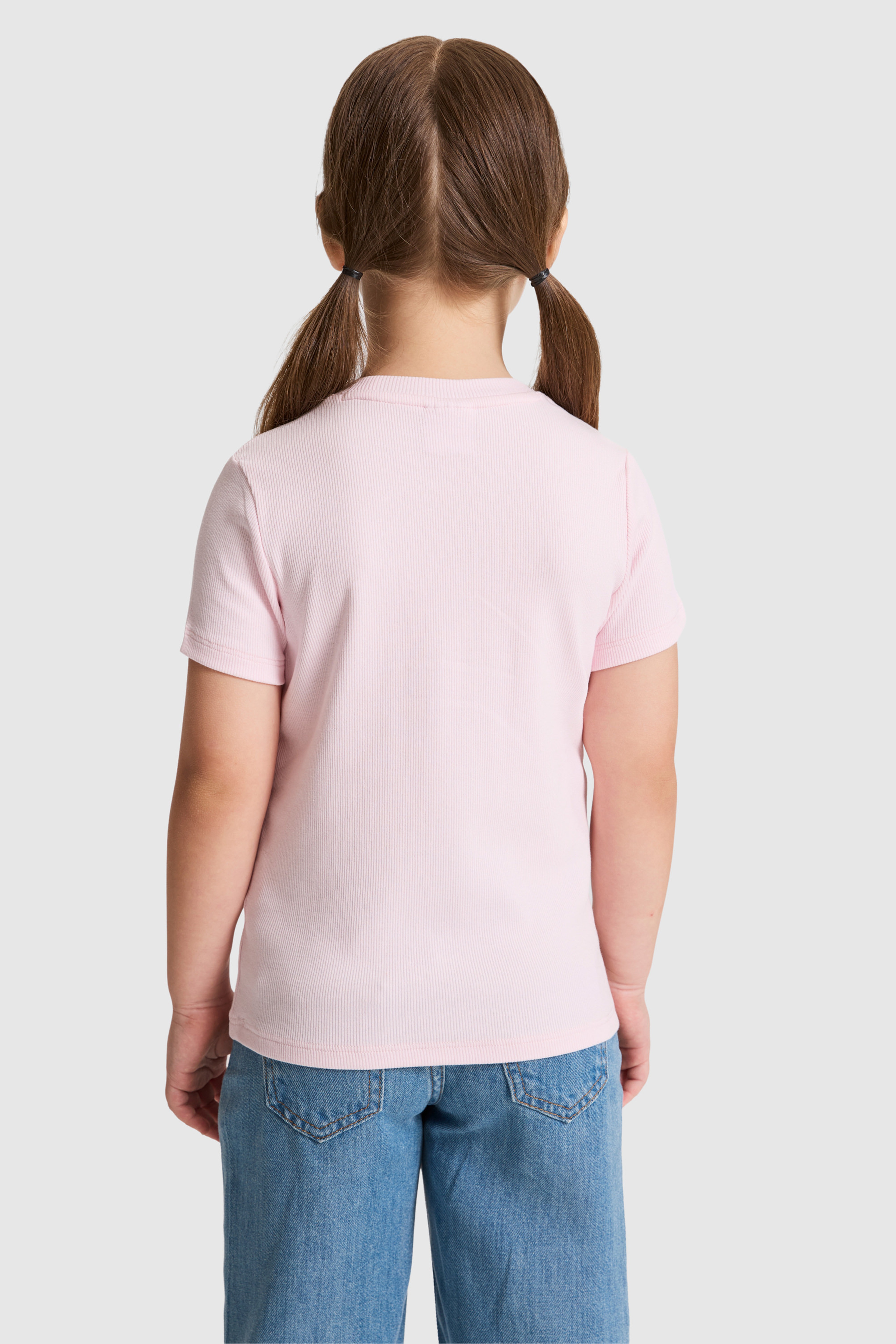 Kız Çocuk Açık Pembe Bisiklet Yaka Basic Tişört - Image 5