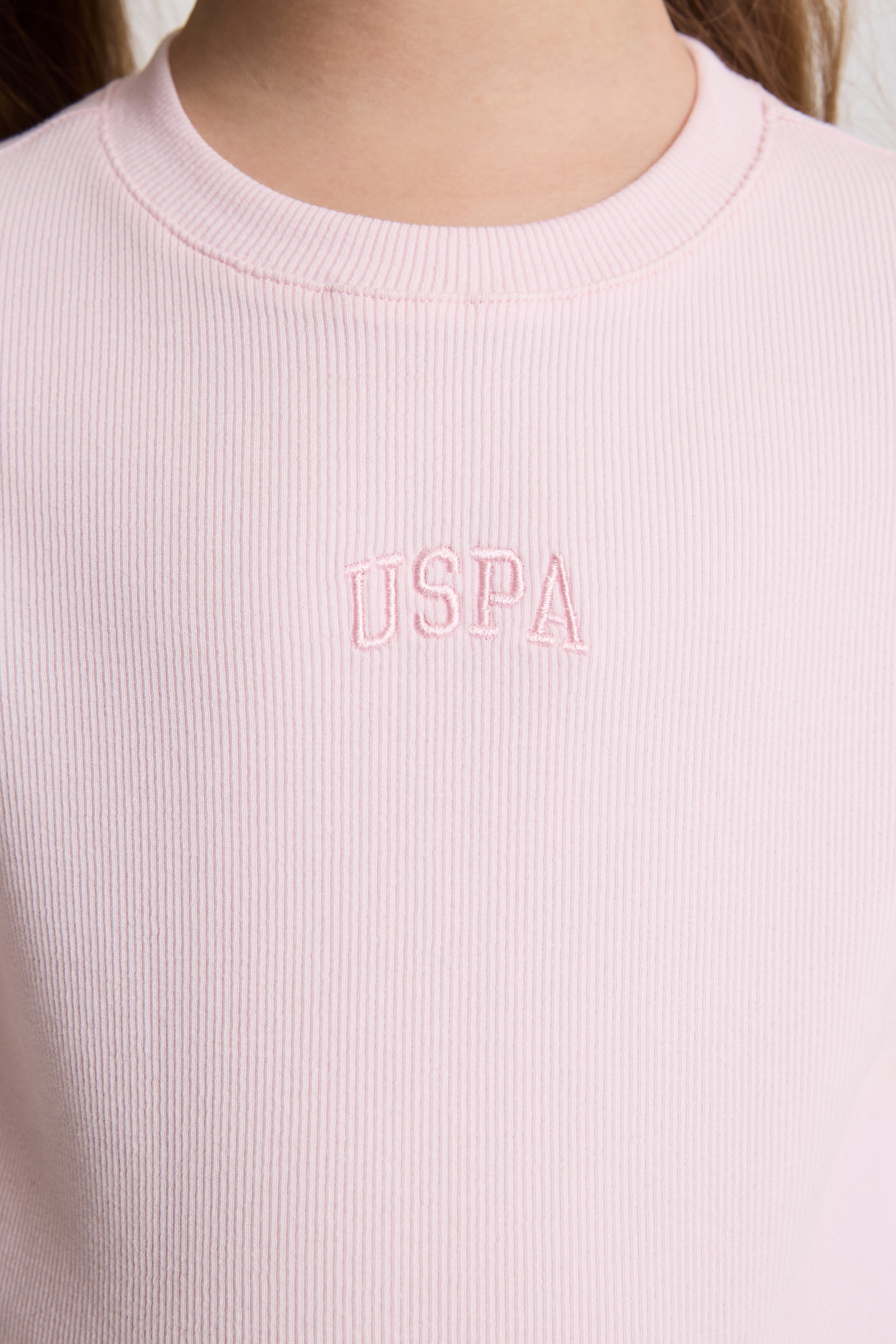 Kız Çocuk Açık Pembe Bisiklet Yaka Basic Tişört