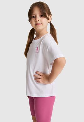 Kız Çocuk Beyaz Bisiklet Yaka Basic Tişört - 50325609002