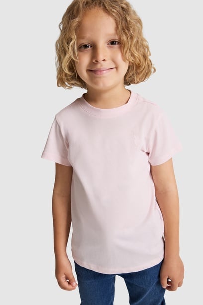 Erkek Çocuk Açık Pembe Bisiklet Yaka Basic Tişört