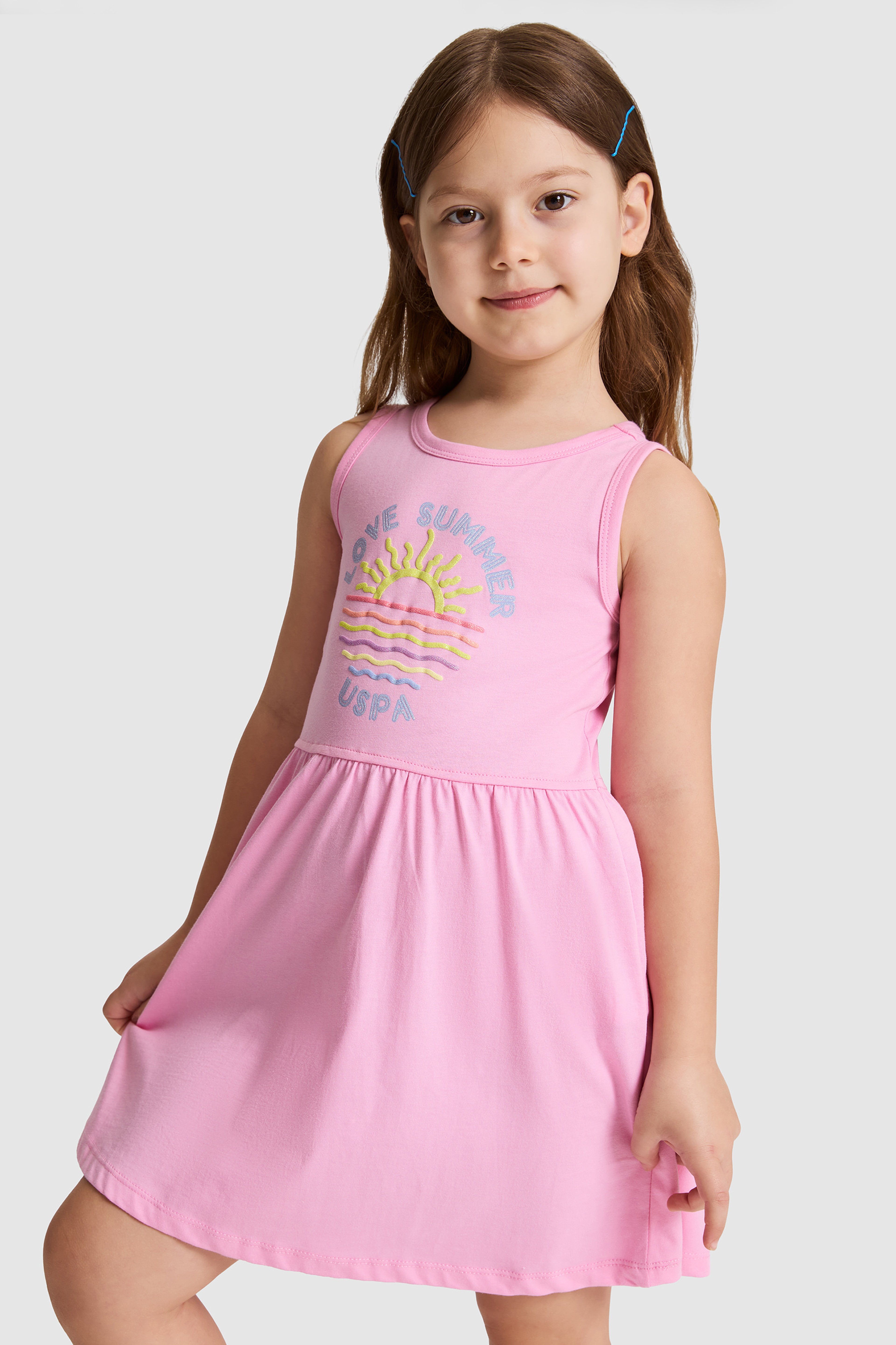 Kız Çocuk Pembe Örme Elbise - Image 3
