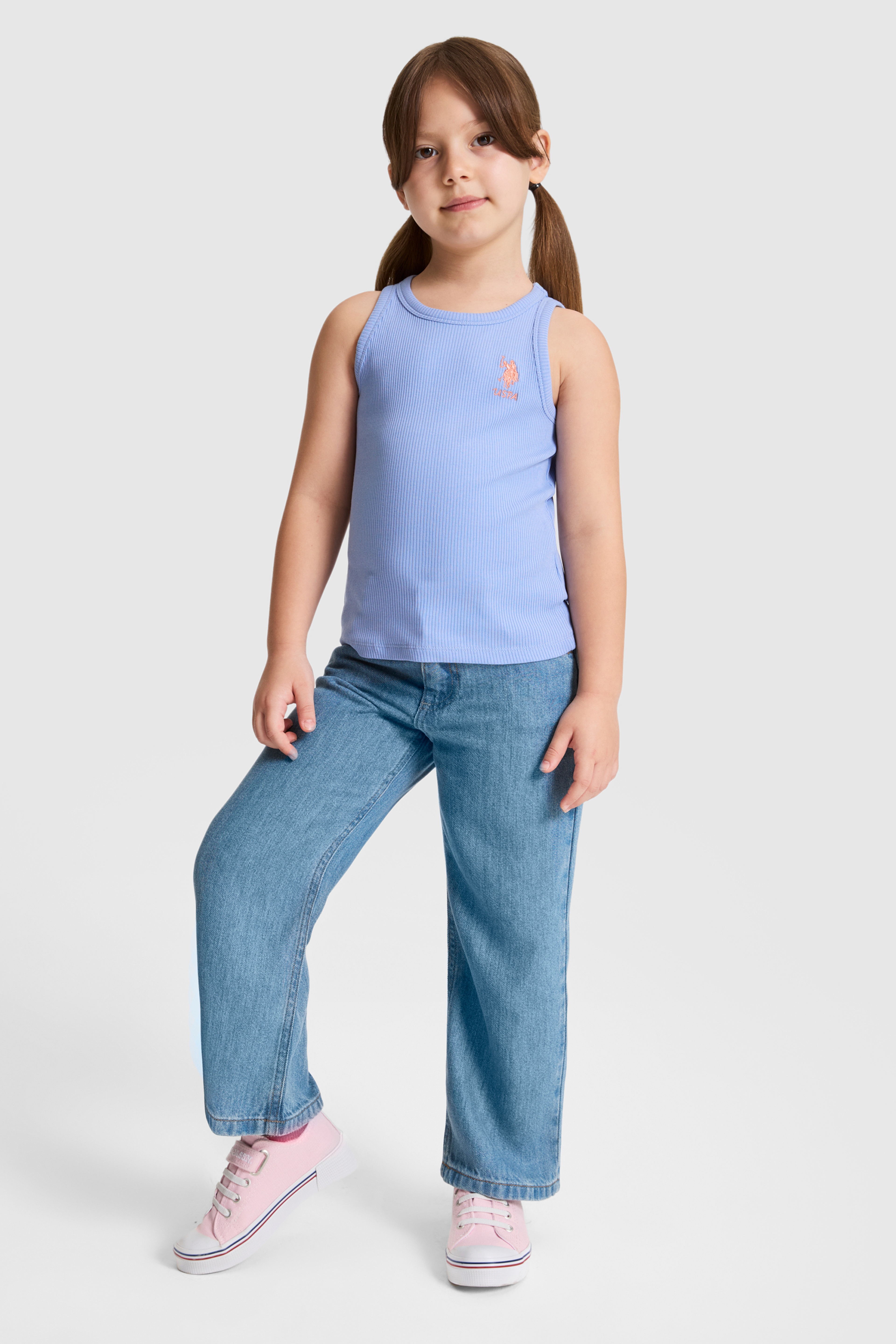 Kız Çocuk Lavanta Bisiklet Yaka Basic Tişört - Image 4
