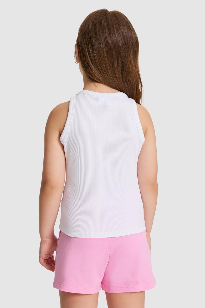 Kız Çocuk Beyaz Bisiklet Yaka Basic Tişört - 50325671018