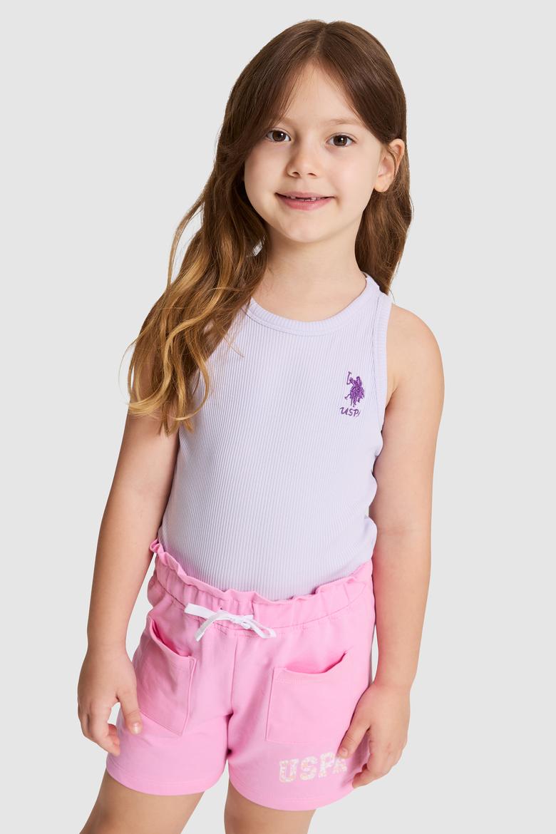 Kız Çocuk Lila Bisiklet Yaka Basic Tişört - 50325671068