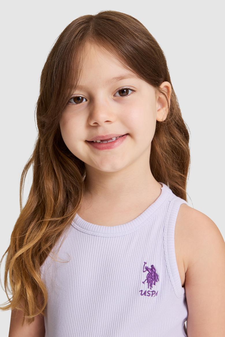 Kız Çocuk Lila Bisiklet Yaka Basic Tişört - 50325671068