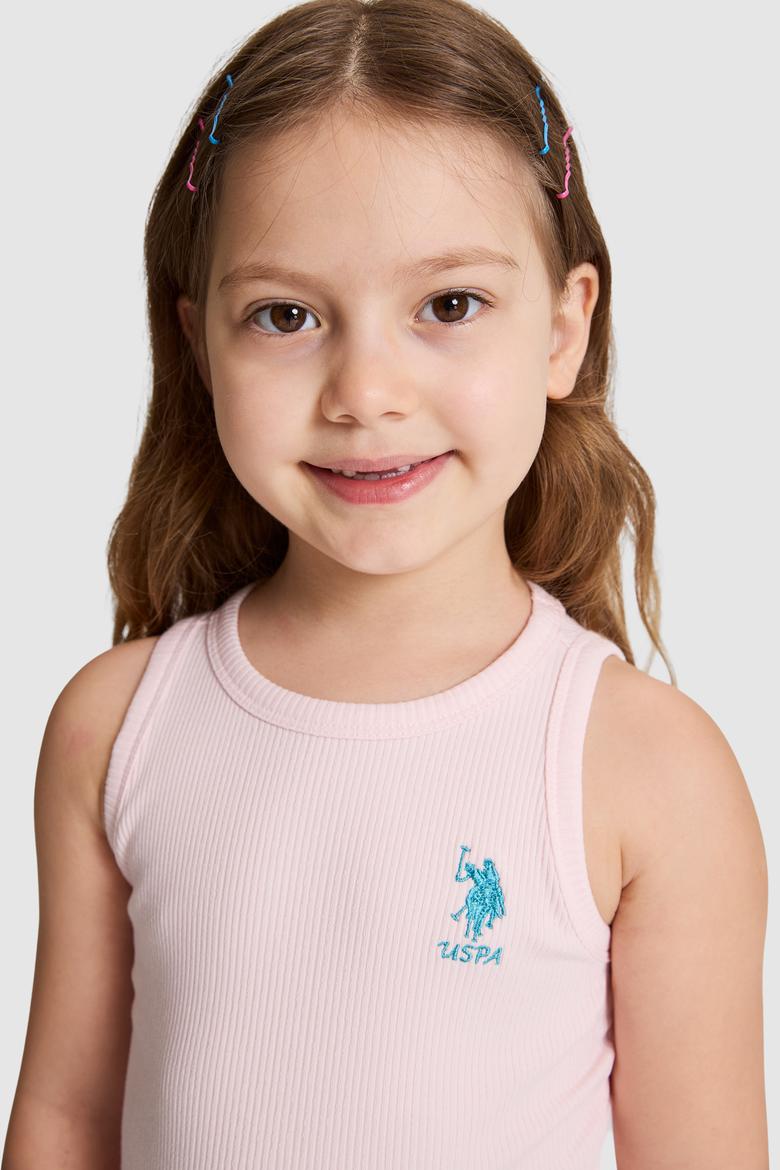 Kız Çocuk Açık Pembe Bisiklet Yaka Basic Tişört - 50325671078