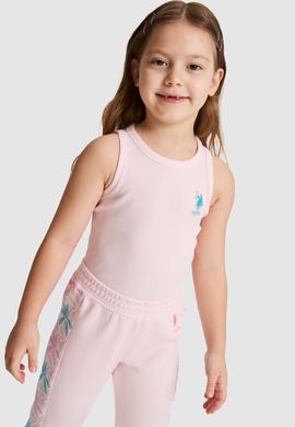 Kız Çocuk Açık Pembe Bisiklet Yaka Basic Tişört - 50325671078