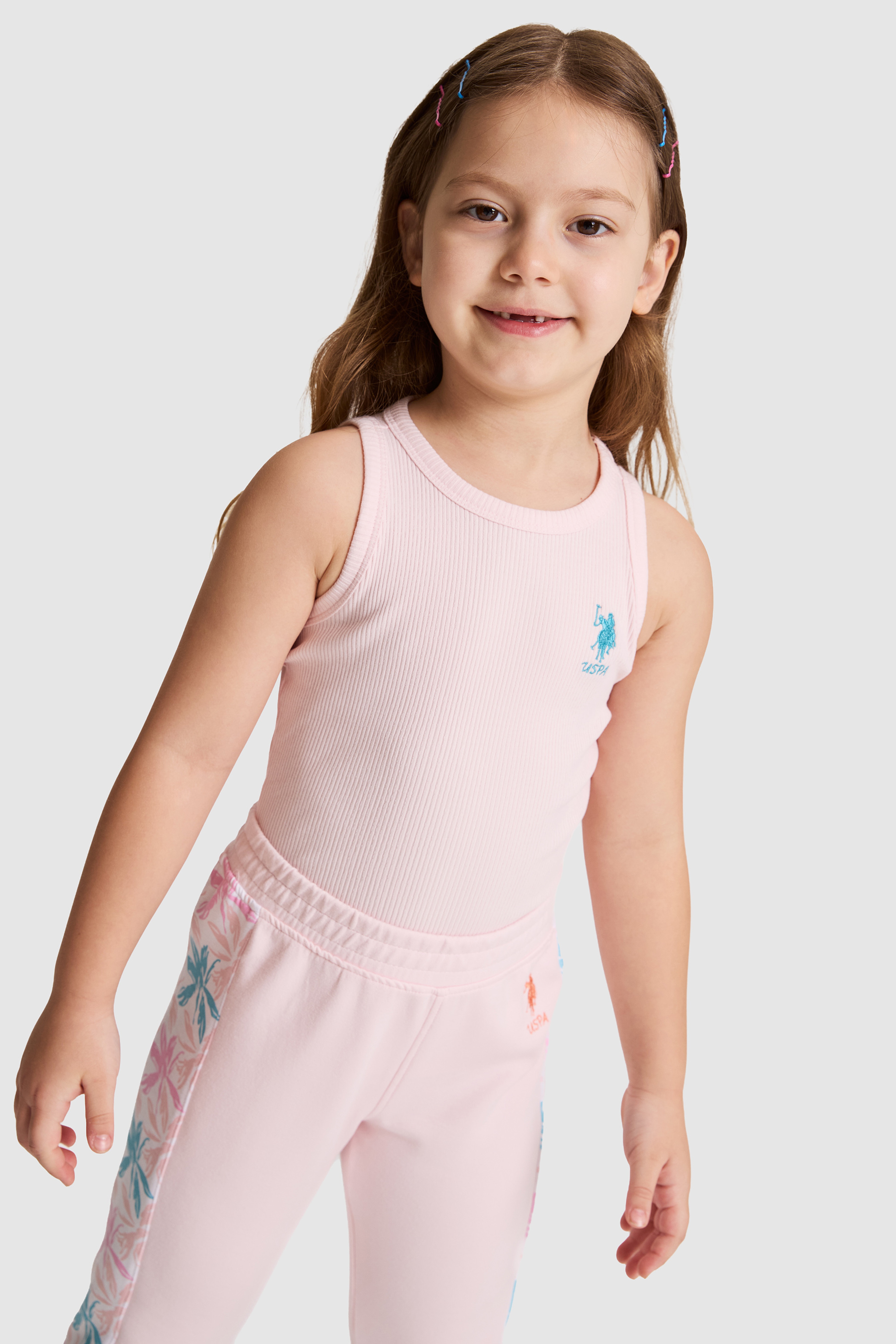Kız Çocuk Açık Pembe Bisiklet Yaka Basic Tişört