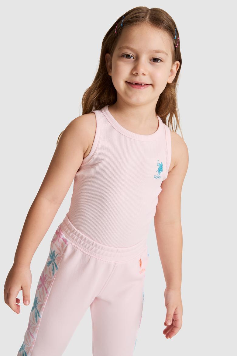 Kız Çocuk Açık Pembe Bisiklet Yaka Basic Tişört