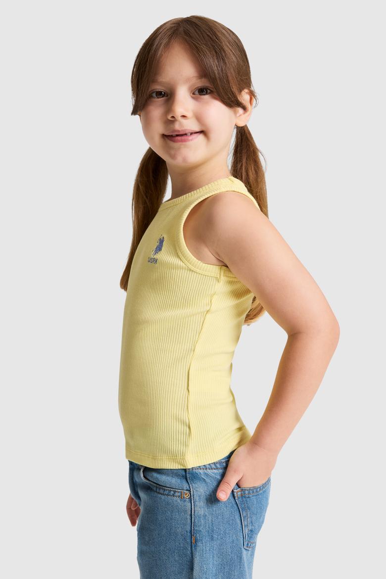 Kız Çocuk Açık Sarı Bisiklet Yaka Basic Tişört - 50325671006