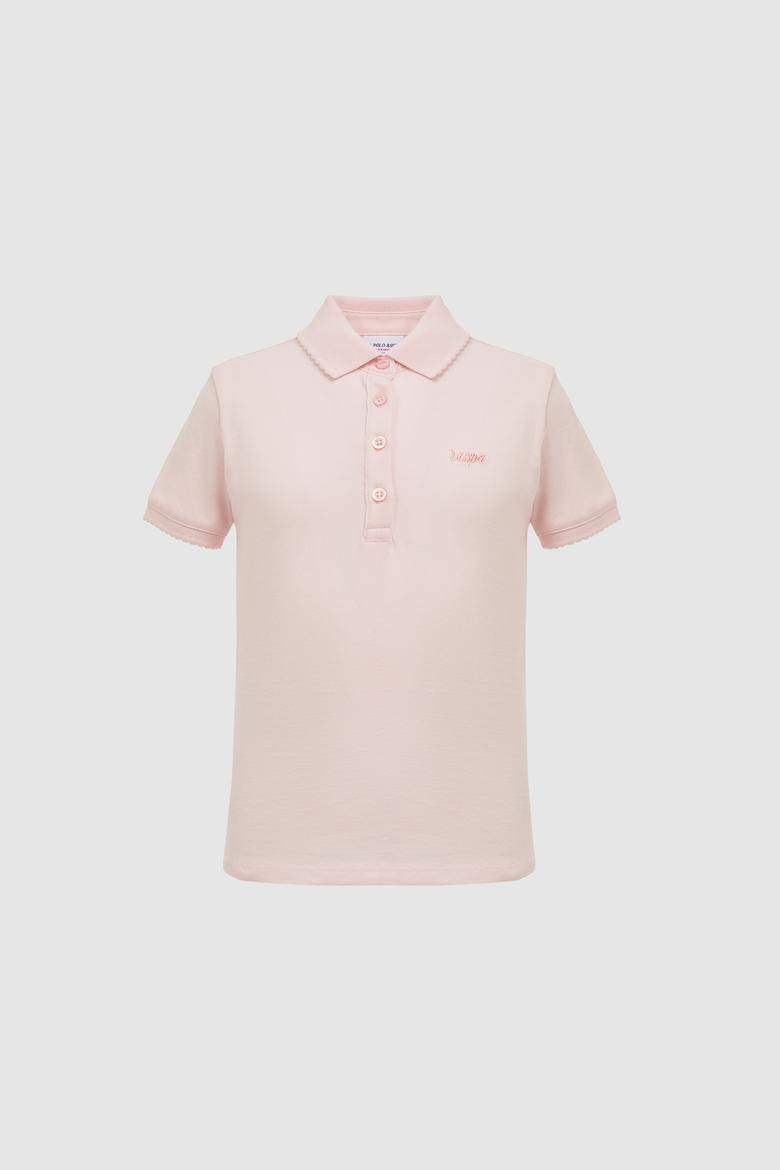 Kız Çocuk Polo Yaka Açık Pembe Basic Tişört - 50328218062