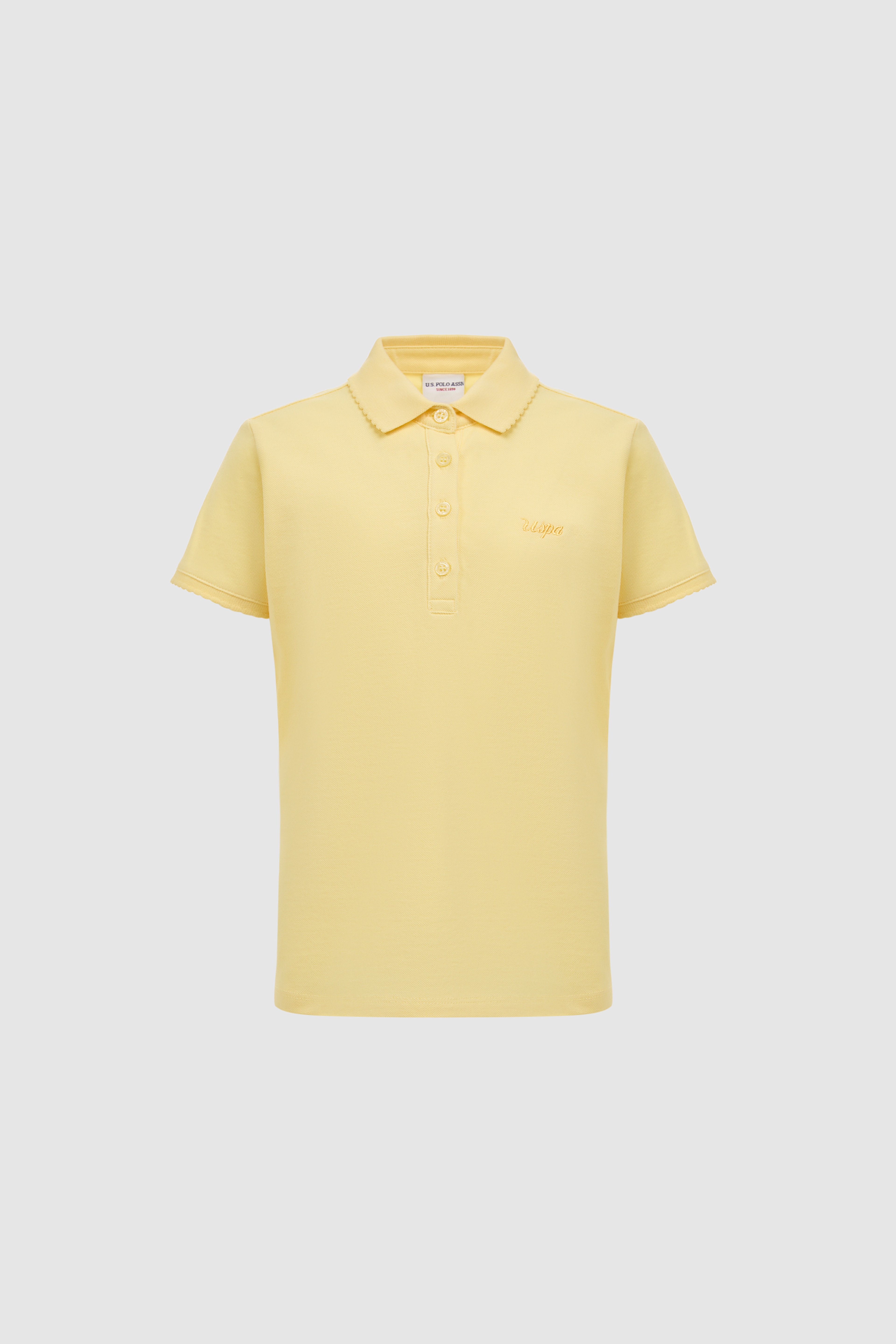 Kız Çocuk Polo Yaka Açık Sarı Basic Tişört