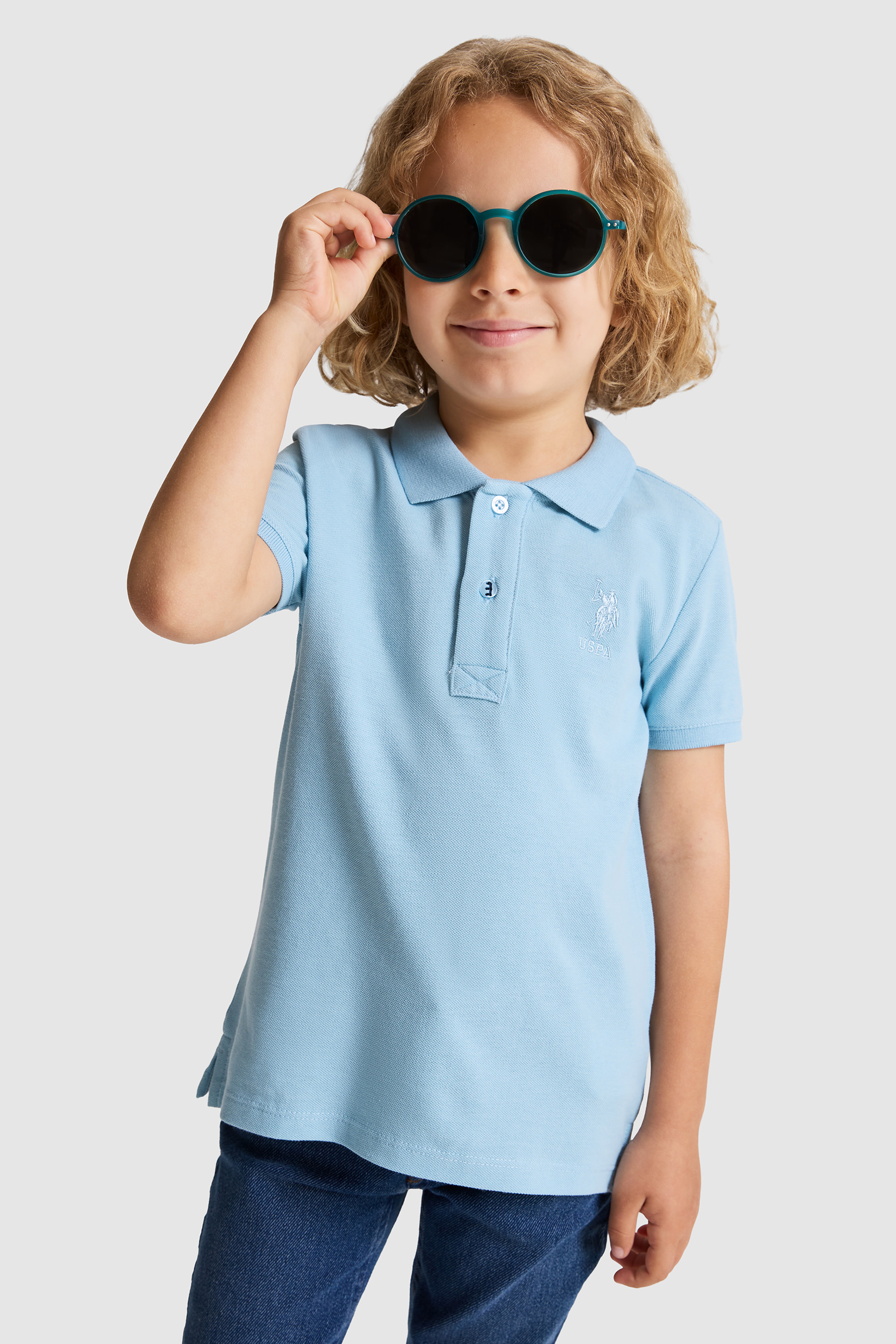 Erkek Çocuk Mavi Polo Yaka Basic Tişört - Image 1