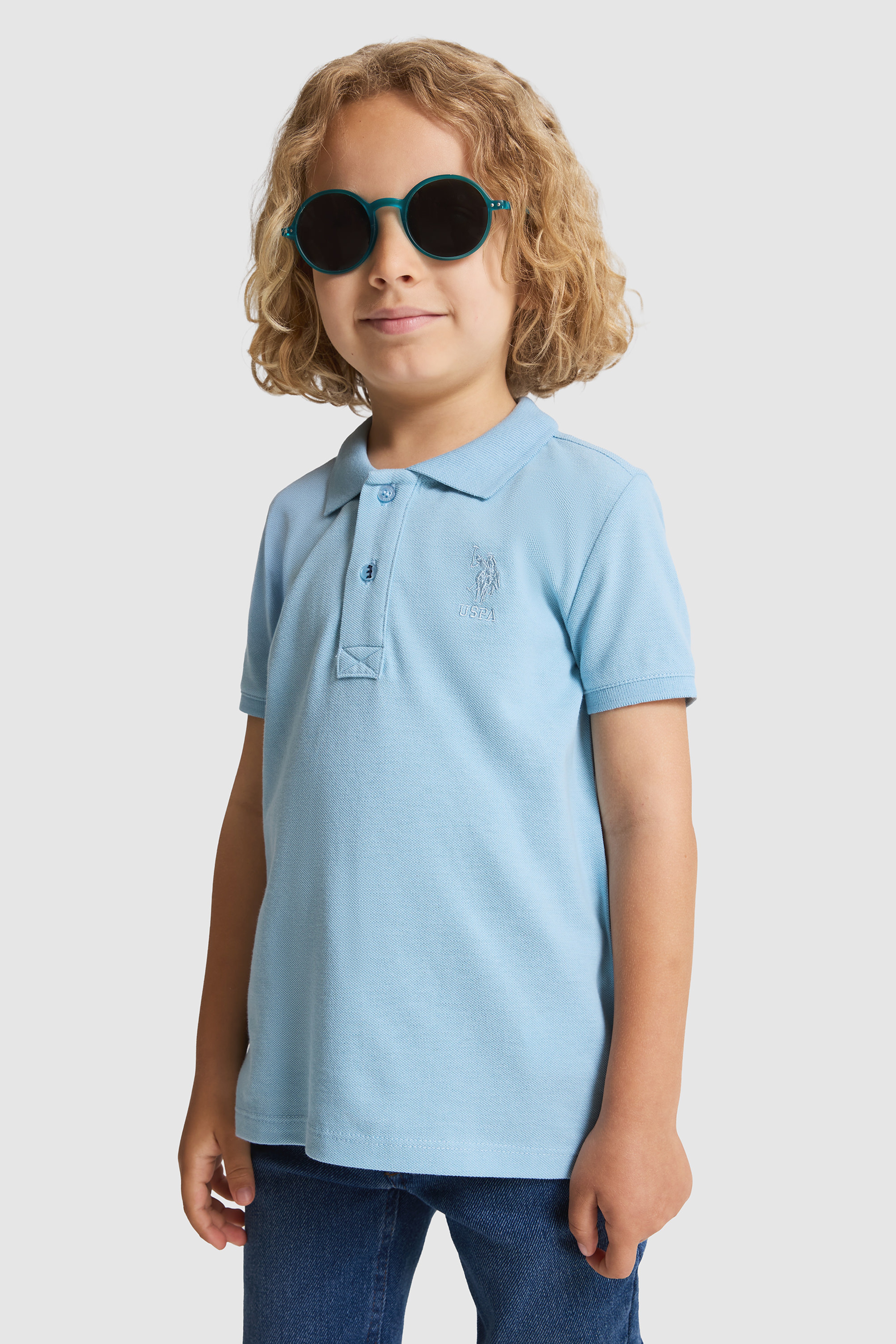 Erkek Çocuk Mavi Polo Yaka Basic Tişört - Image 3