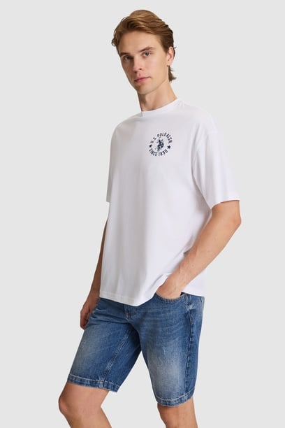 Erkek Beyaz Oversize Fit Bisiklet Yaka Tişört