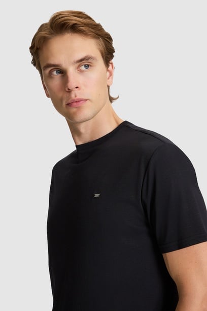 Erkek Siyah Regular Fit Bisiklet Yaka Basic Tişört