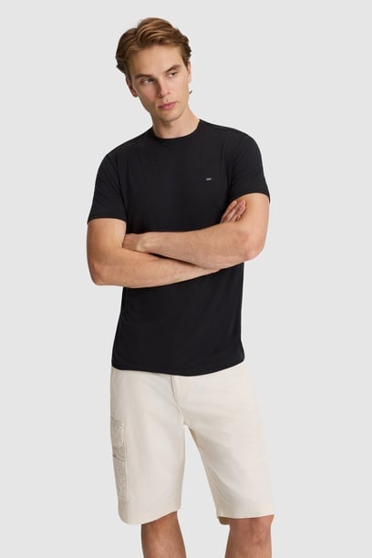 Erkek Siyah Regular Fit Bisiklet Yaka Basic Tişört
