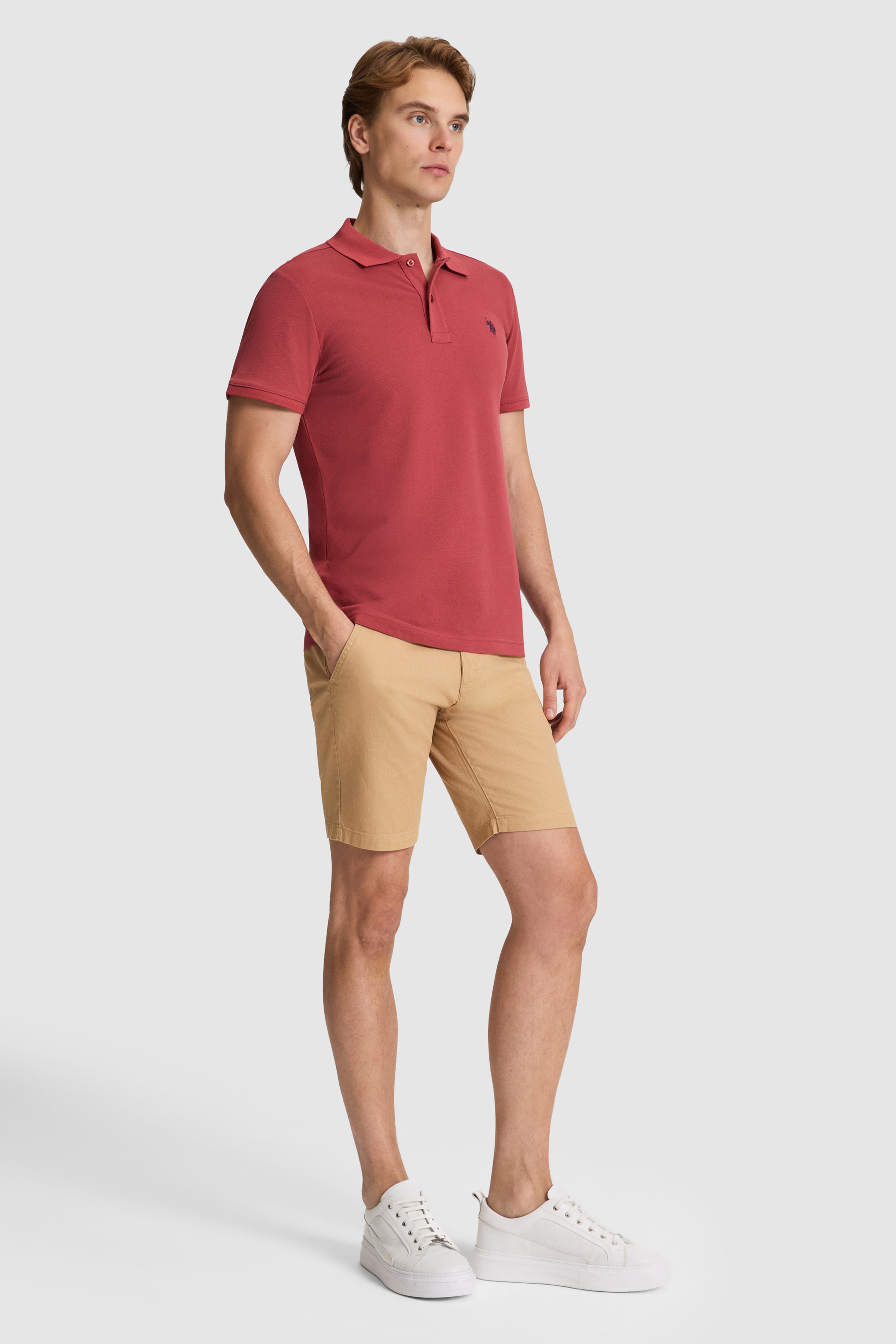 Erkek Vişne Slim Fit Polo Yaka Basic Tişört